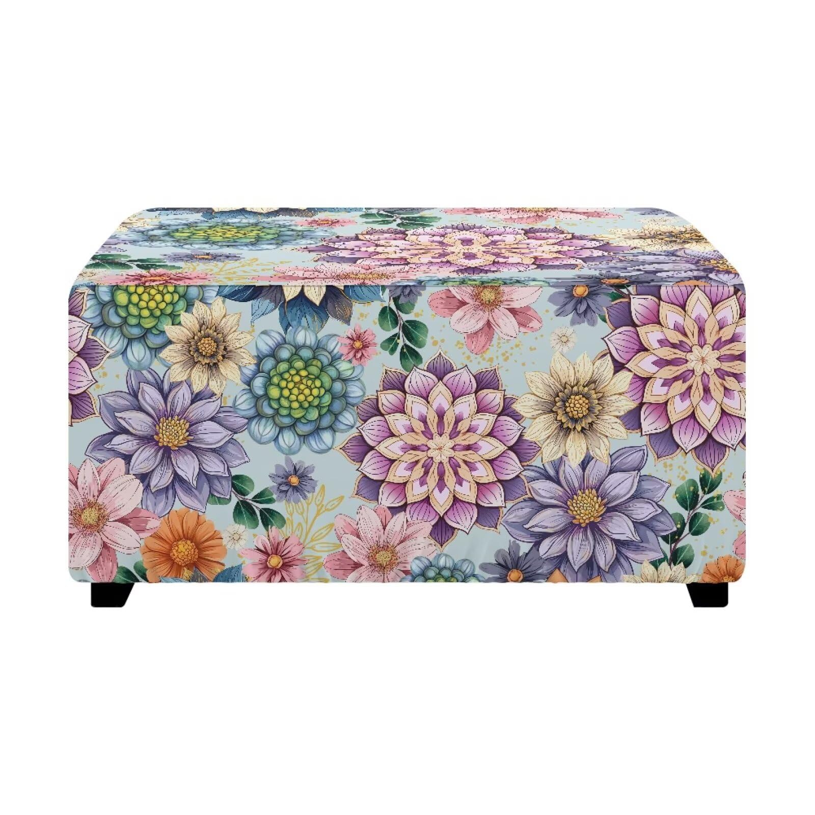 Colorful Flowers Print Storage Ottoman Cover Washable Rectangular Ottoman Cover with Storage Keeping Things Neat and Tidy for The Living Room Bedroom