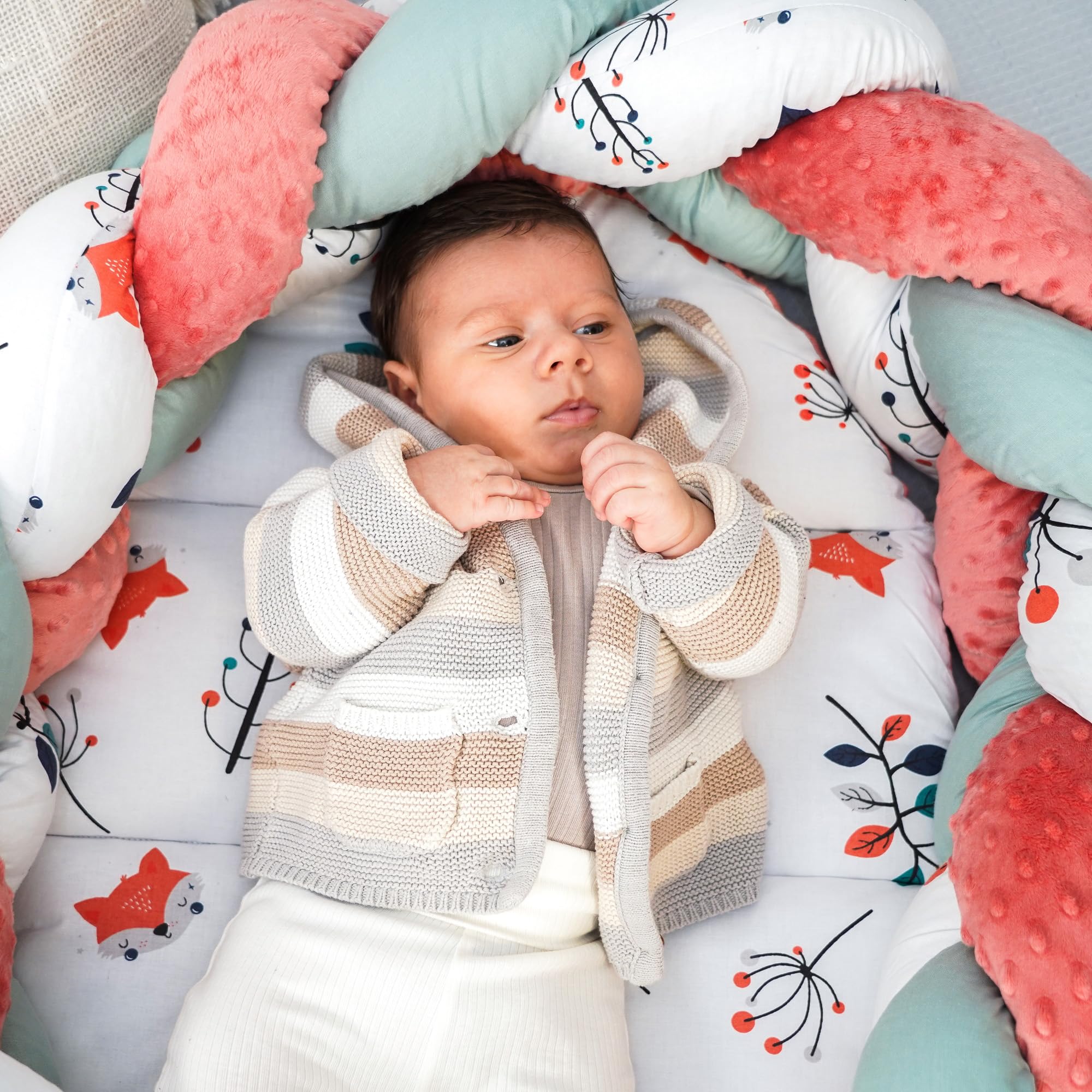 Nid d'enfant nouveau-né nid bébé 75 x 45 cm - nid câlin avec oreiller tresse ensemble pliable nid bébé double face lit bébé Renard