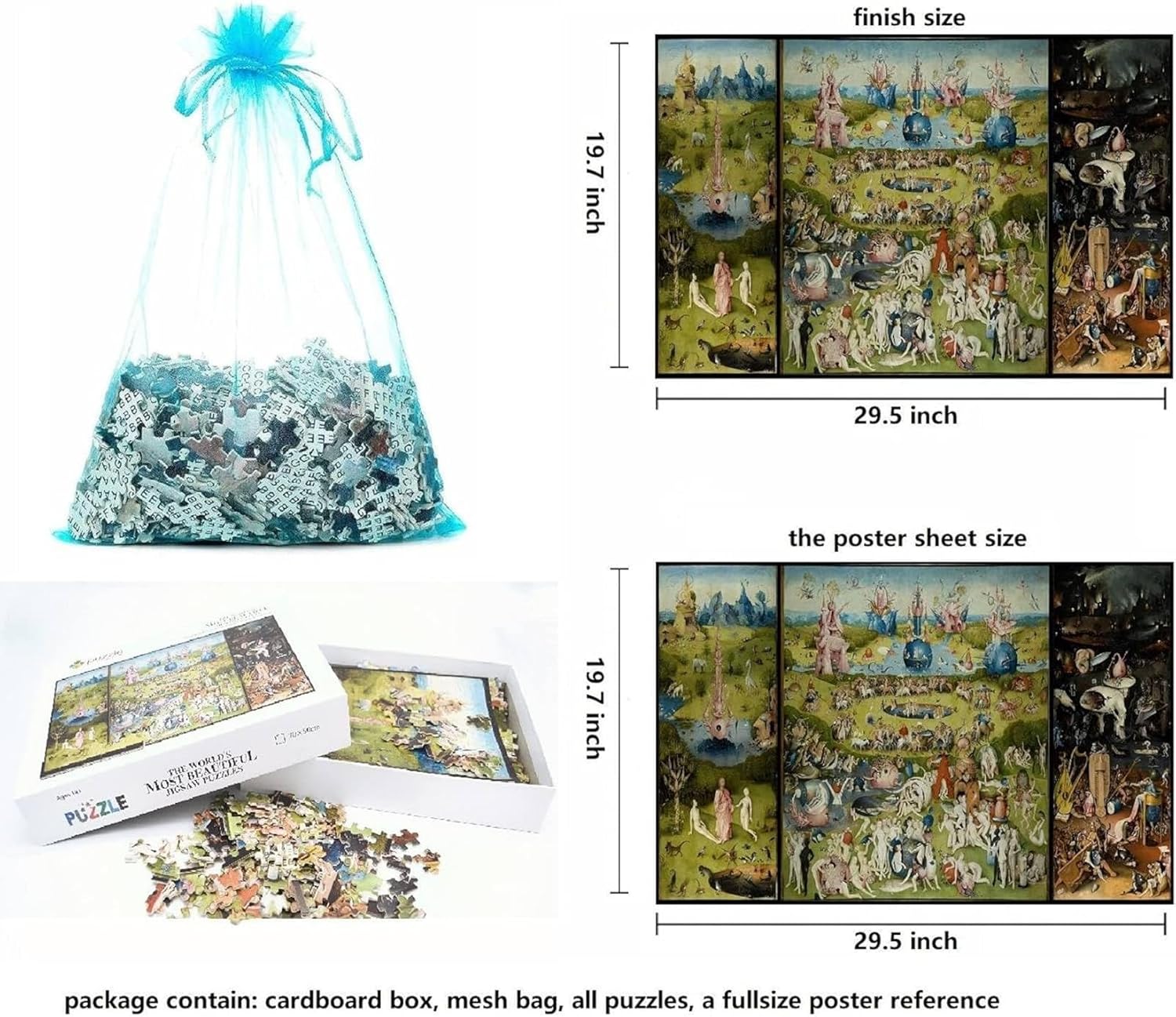 Jigsaw Puzzles for Adults 1000 Piece - The Garden of Earthly Delights Puzzle, Triptych Painting, Large Paper Poster Reference, Gift for Family