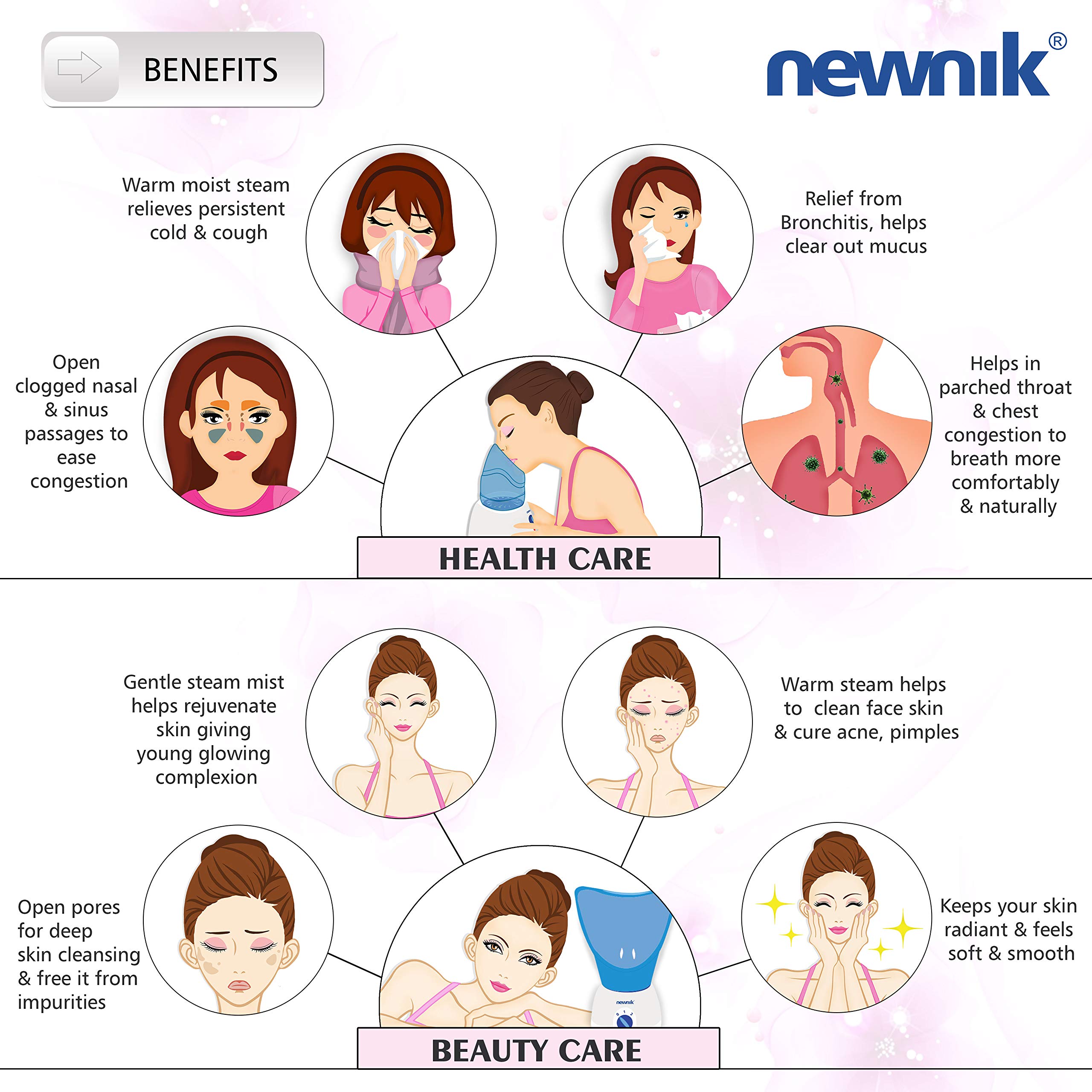 Newnik V108 Steam Inhaler & Vaporizer for Cold and Cough + Newnik Cool Pack Ice Bag Combo | 3-in-1 Steamer for Sinus Relief, Facial Spa & Pain Relief | Safe for Kids & Adults | 1-Year Warranty 3