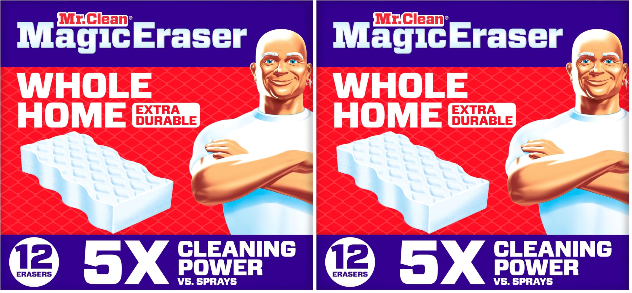 Mr. Clean Magic Eraser, All Purpose Cleaner, Cleaning Scrubber, Wall, Sneaker, Kitchen, Bathroom, Shower Cleaning Supplies, Melamine Pads, Whole Home Extra Durable, 12 Count (Pack of 2)
