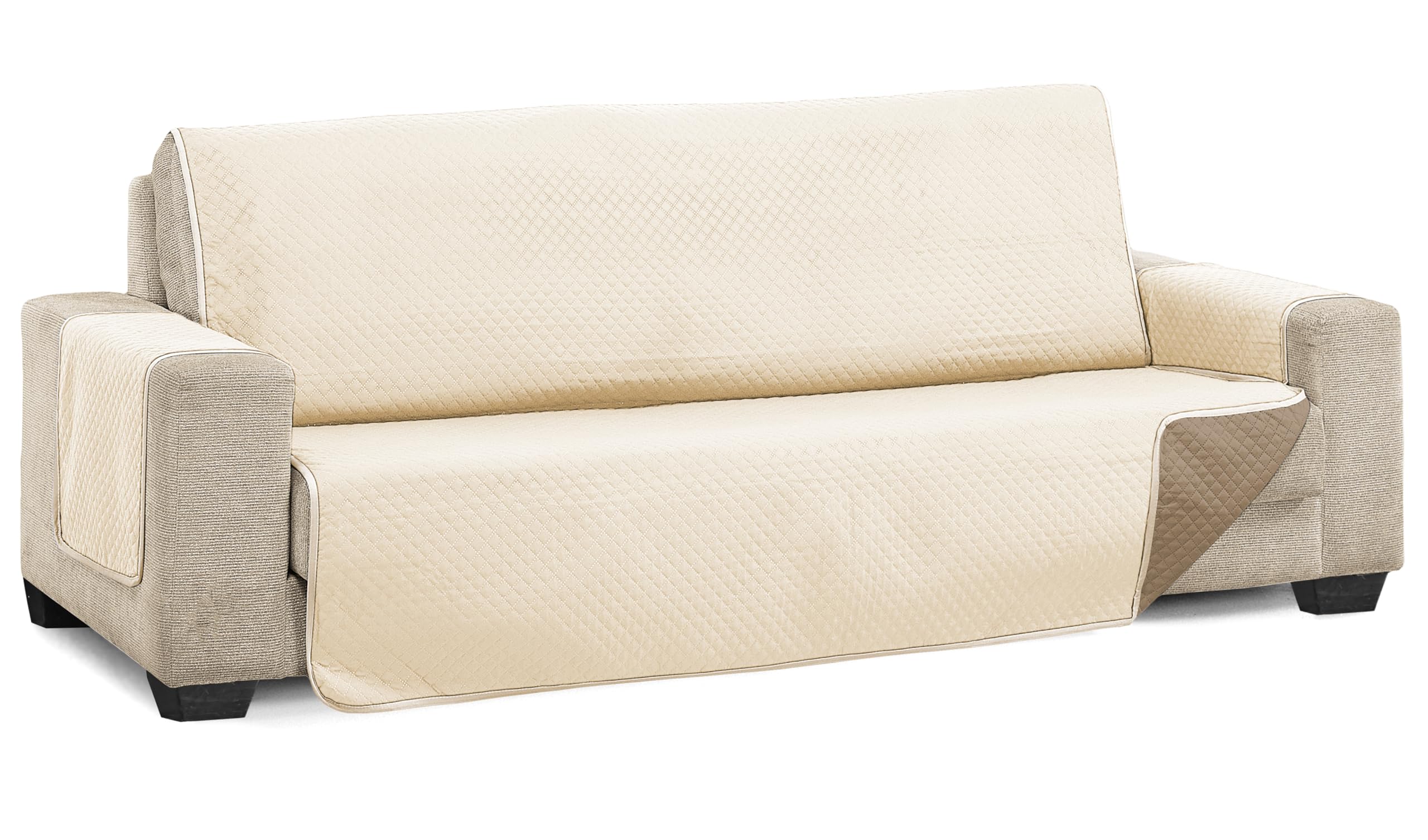 Martina Home Diamond Funda Cubre Sofá,Protector para Sofás Acolchado Reversible, Beige/Cuero, 2 Plazas