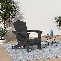 Vista 227 de KINGYES - Silla Adirondack plegable, sillas de patio de polietileno de alta densidad para todo tipo de clima, silla de césped con textura de madera
