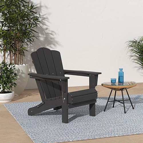 Vista 326 de KINGYES - Silla Adirondack plegable, sillas de patio de polietileno de alta densidad para todo tipo de clima, silla de césped con textura de madera
