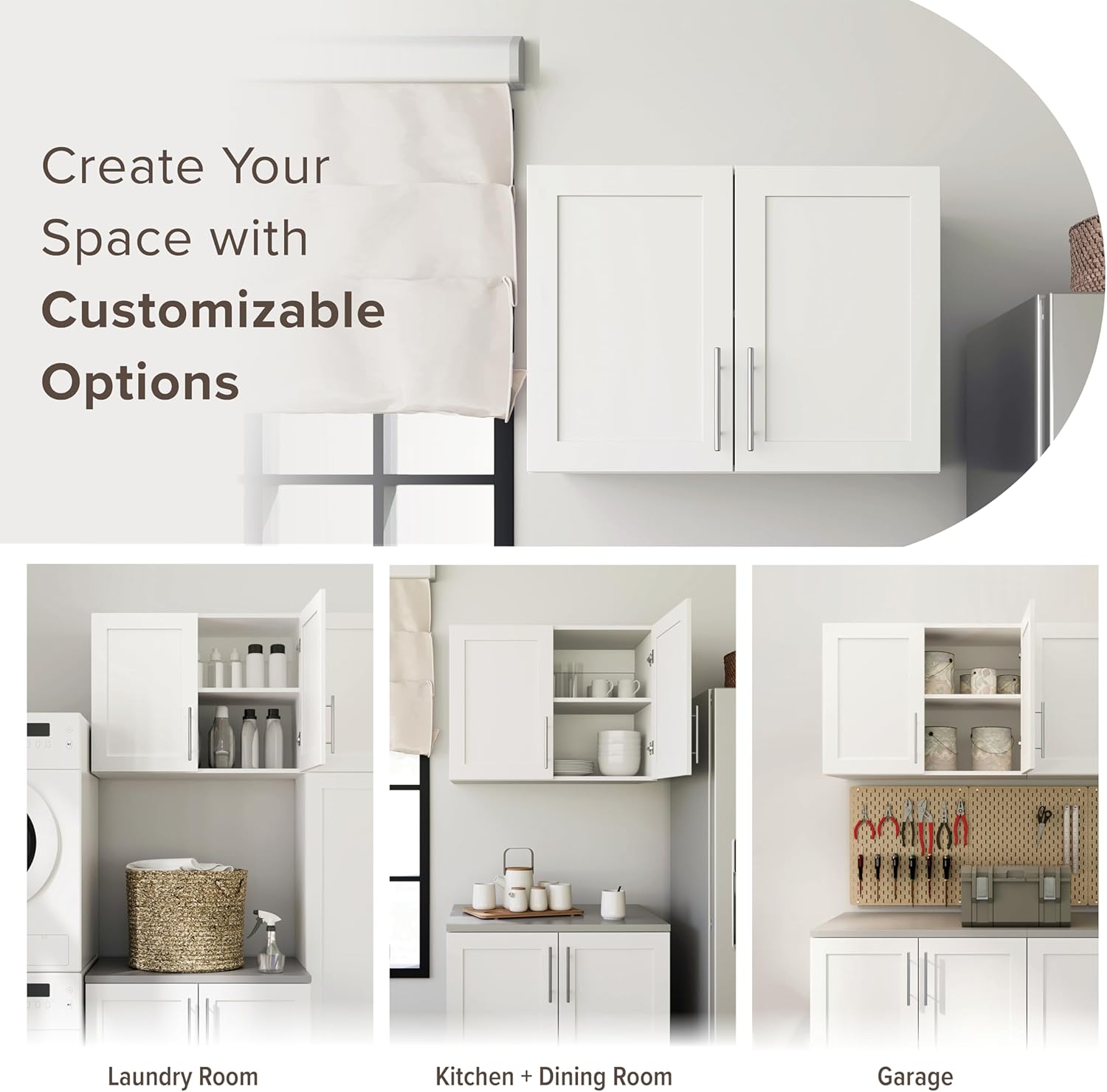 White Wall Cabinet with Adjustable Shelving and Panel Doors