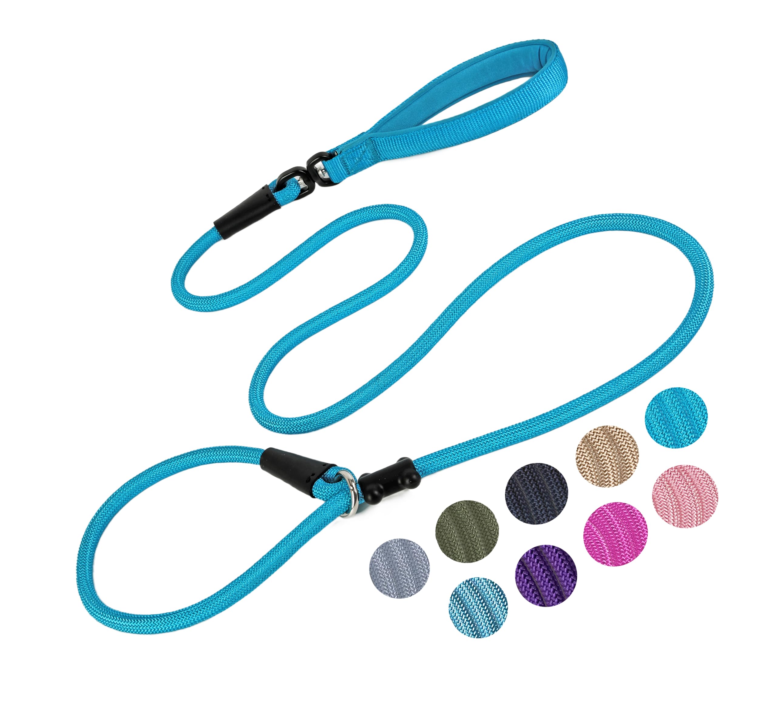 Slip Lead Dog Leash，Strong Nylon Rope Leash and Padded Handle,No Pull Outdoor Walking Training Lead for Small Medium Large Dogs(Blue, 1/2"×6ft)