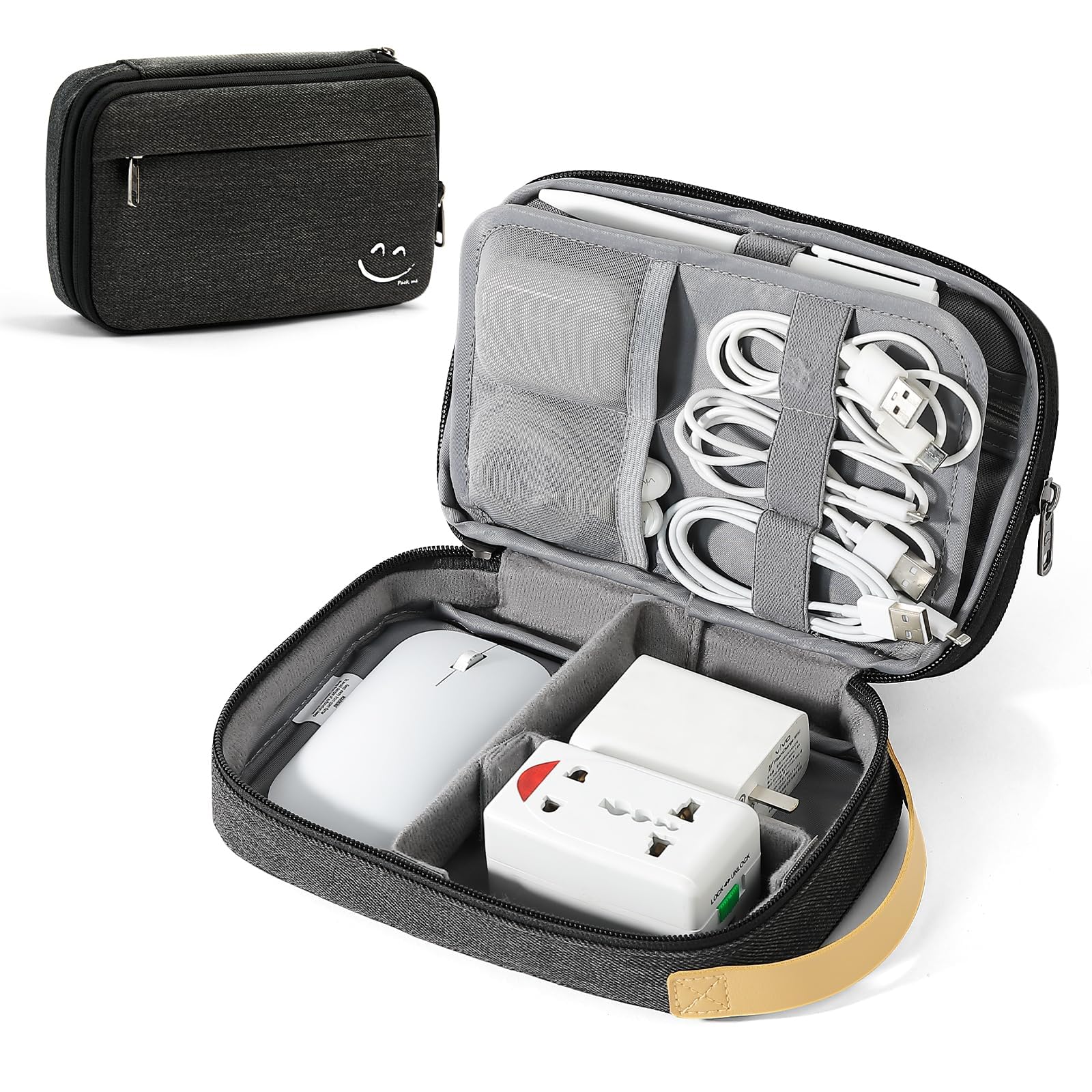 NALACAL Travel Electronic Cord Organizer Case, Cable Organizer Bag for Charger, Phone, SD Card, SIM Card, Earphone, USB Drives, Unique Telescopic & Expandable Space Design (Black)