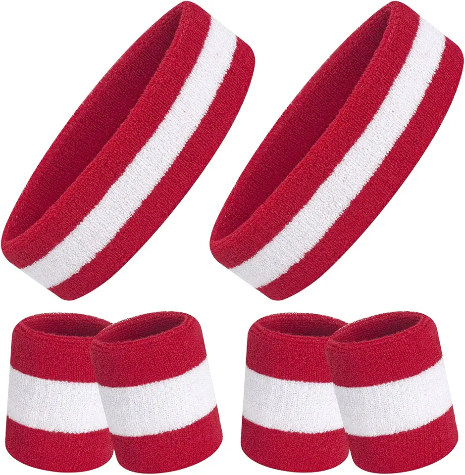 ONUPGO 6 Pieces Sweatbands Set - Sports Headbands Wristbands for Men &amp; Women,Cotton Terry Cloth Sweatband for Tennis,Basketball,Gym,Working Out - Moisture Wicking Elasticity