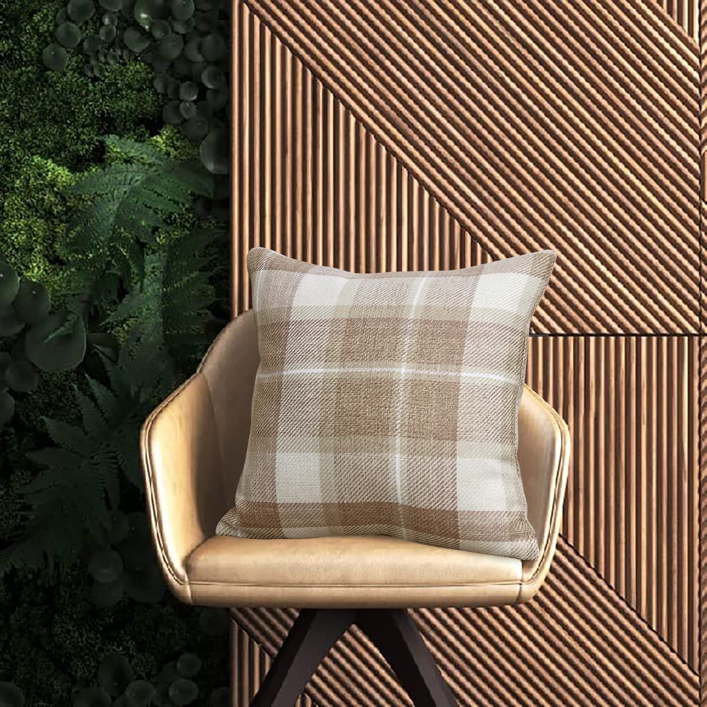 always4u Lot de 2 housses de coussin carrées à carreaux style écossais classique et durable pour canapé et chambre à coucher Beige 45 x 45 cm