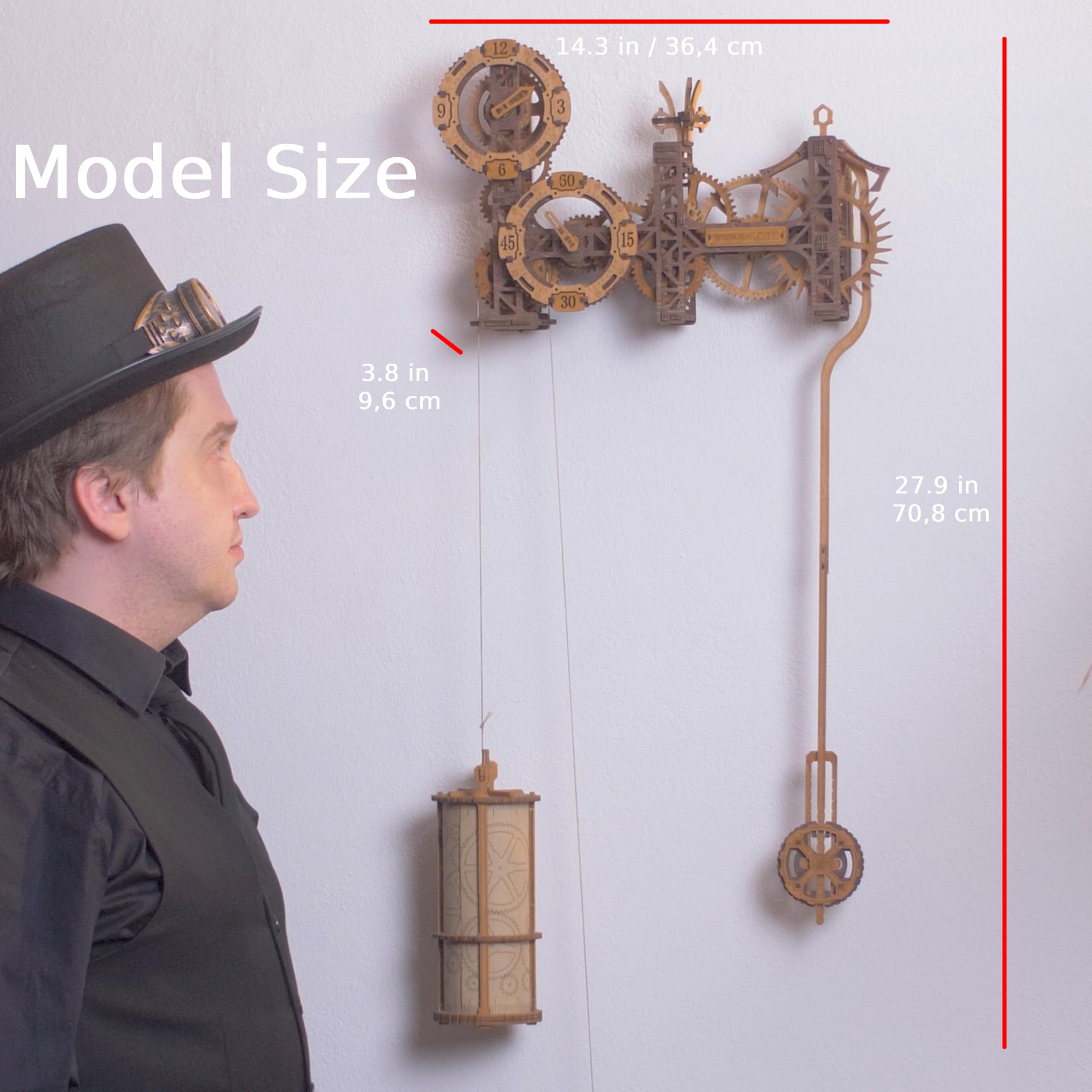 WOODEN.CITY Steampunk Gearworks 3D Holz Puzzle Uhr - DIY Wanduhr Modell Kit - Bauen Sie Ihr eigenes Uhrwerk Puzzle mit beweglichen Zahnrädern - 288 Teile Mechanische Uhr Baukasten für Erwachsene