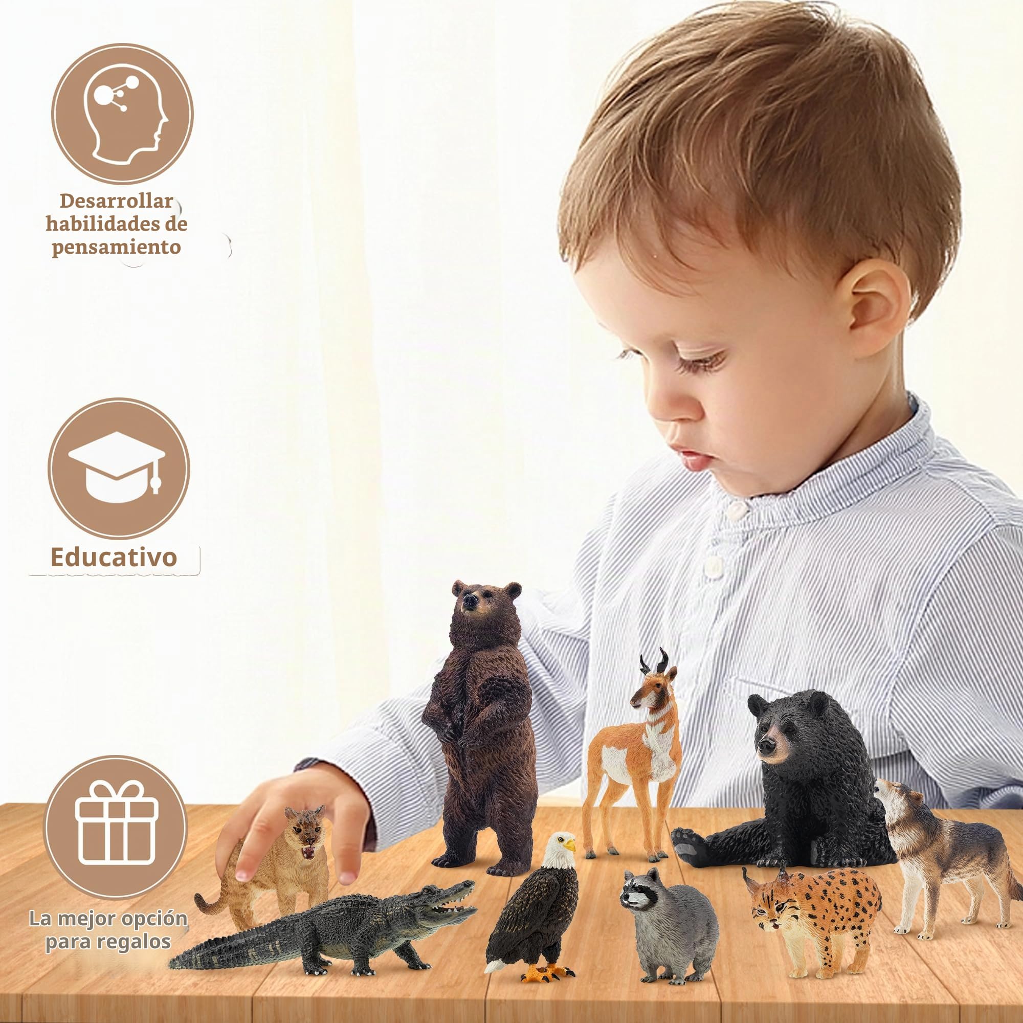 toymany Figuras de Animales del Bosque de América del Norte, Juego de Animales de la Selva, Juguete Educativo para decoración de Tartas, Regalo de cumpleaños de Navidad para niños pequeños