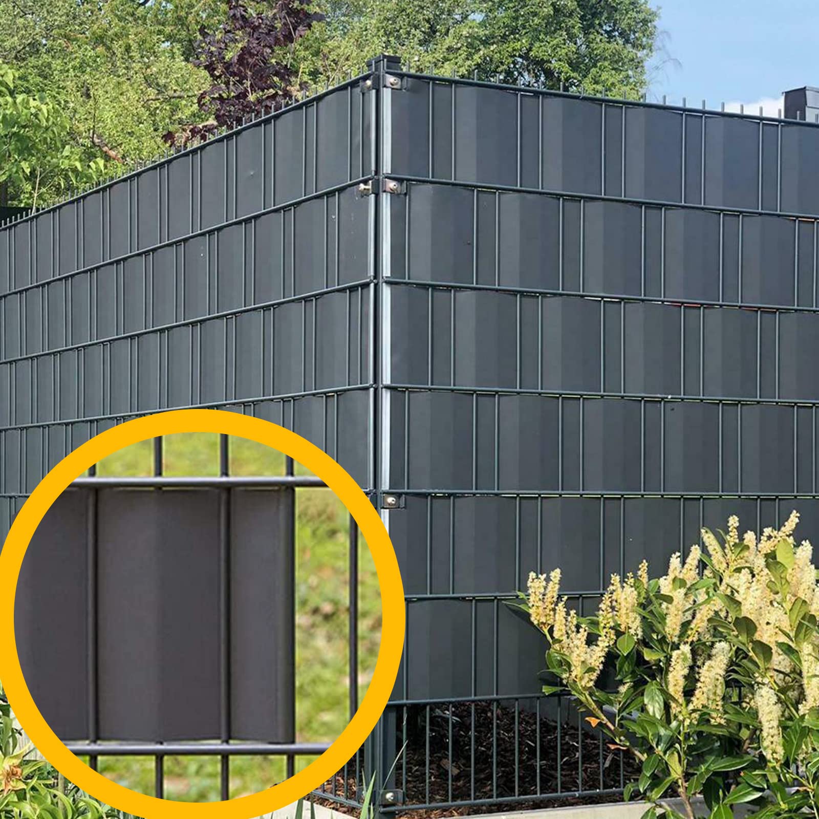 Fiqops Bandes brise-vue en PVC pour clôture à double fil - Résistant aux intempéries et au vent - Avec 30 clips de fixation - En PVC - Pour clôture de jardin