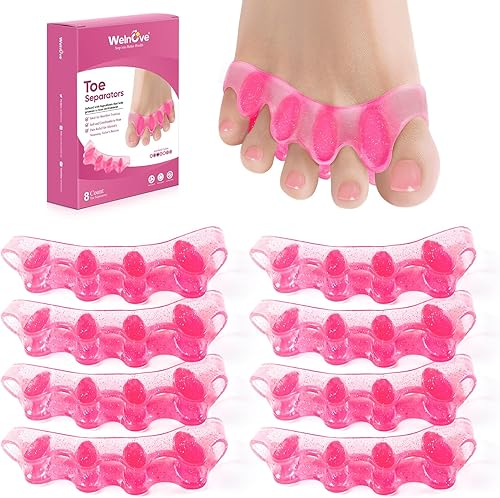 Welnove Correctores de juanetes separadores de dedos, 8 unidades de alisador de dedos de gel para restaurar los dedos en martillo a su forma