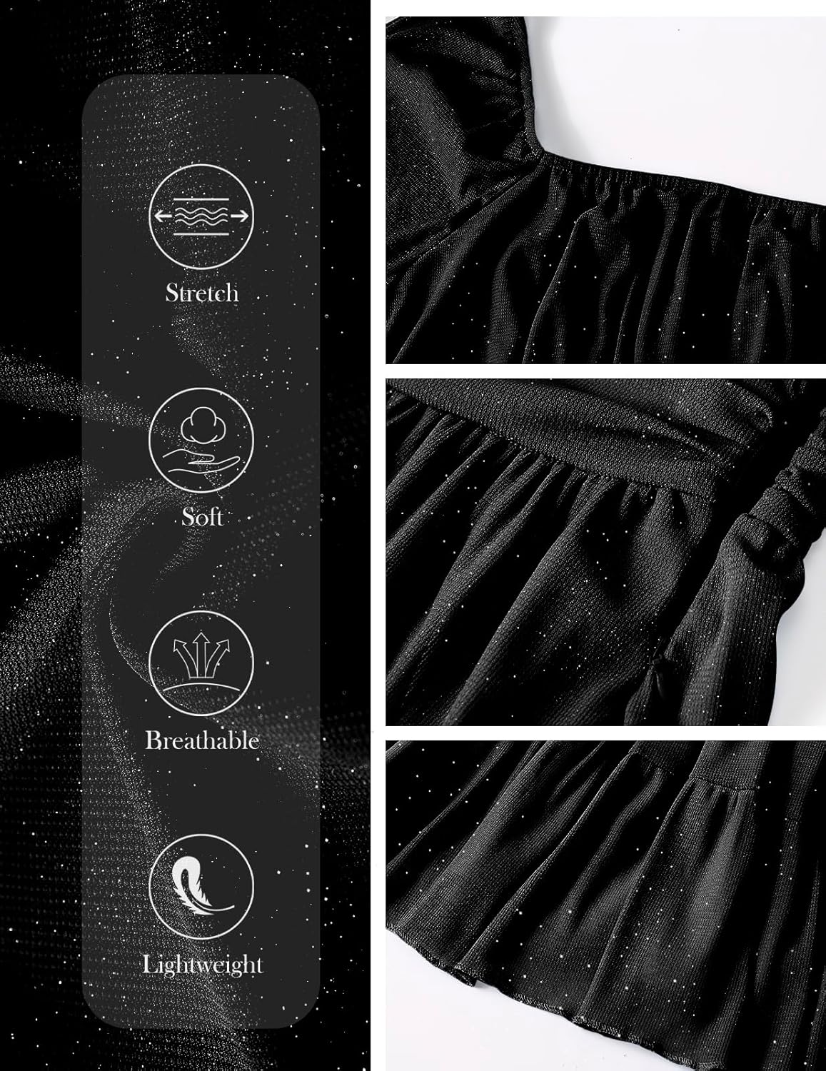 Bridesmay Women's Sparkly Long Sleeve Short Party Dresses 2026 Square Neck Flowy Mini Prom Dress - Image 6