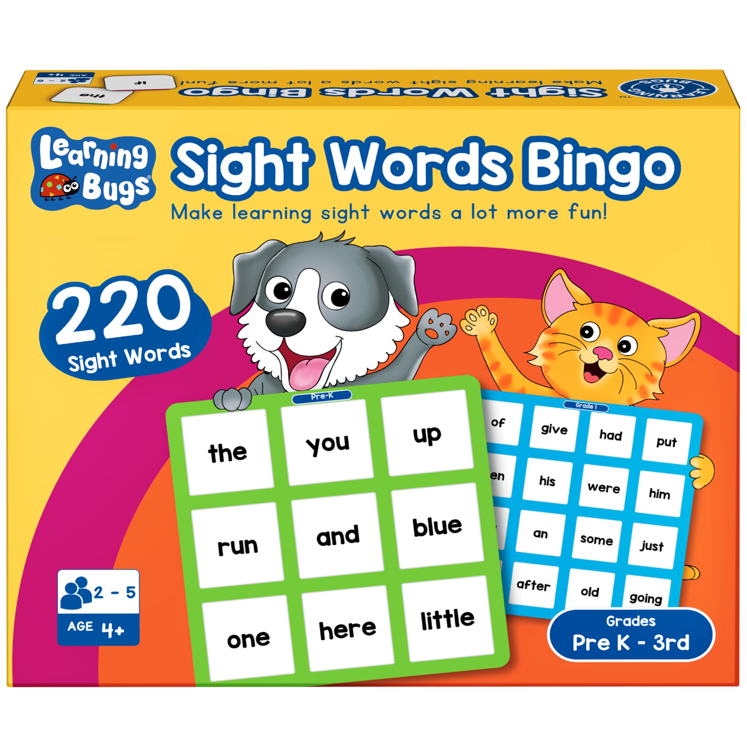 LEARNING BUGS The Complete Sight Words Bingo Game Set, Master 220 High-Frequency Dolch Sight Words for Pre-K to Grade 3