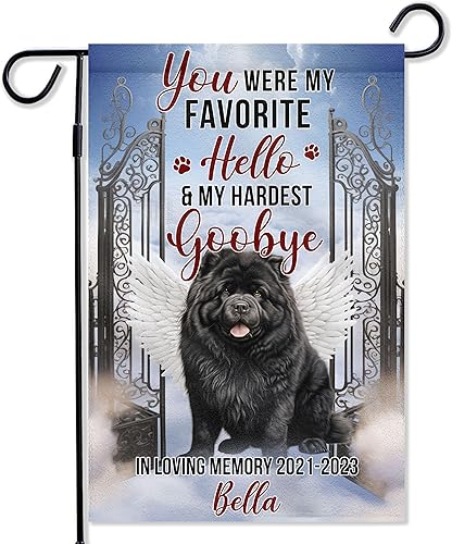 Prezzy Bandera conmemorativa de jardín personalizada Chow Chow, regalo de memoria para los amantes de los perros, pérdida de mascotas, banderas de
