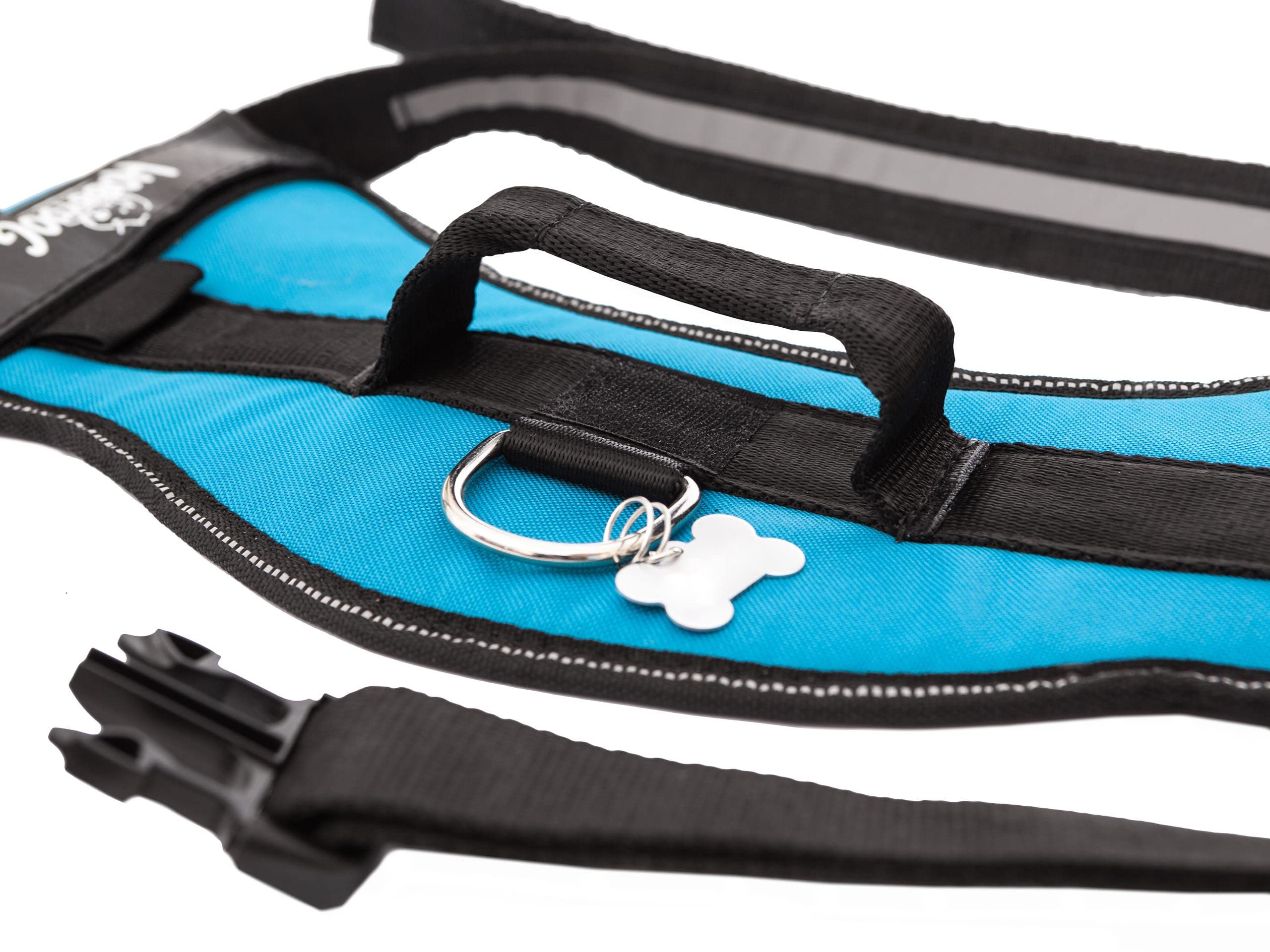 PillowPrim Geschirr für Hunde, Drucklos, Hundegeschirr, Reflektierend, Beschriftungen, R4: 73-97 cm, Blau