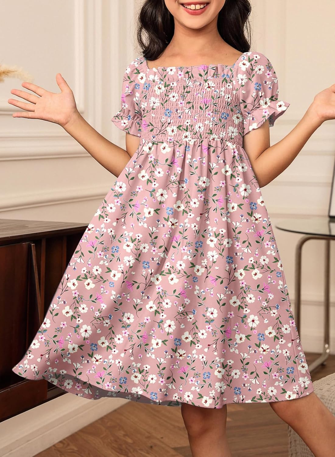 blibean Girls Summer Dress Tween Floral Boho Dresses Size 4-13 Years - Image 5