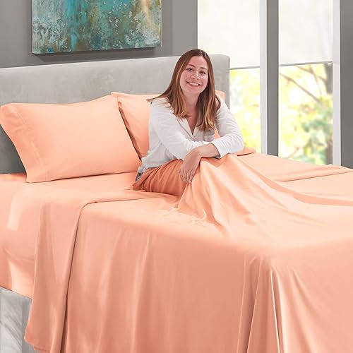 Miniatura 4 de Lujoso y suave y sedoso con bolsillo profundo de 10 a 16 pulgadas de profundidad, sin arrugas, juego de sábanas de 4 piezas (1 sábana encimera, 1