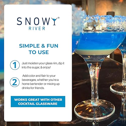 Miniatura 4 de Snowy River Azúcar de cóctel azul cielo, certificado Kosher de color natural azul cielo Rimmer de cóctel (4 onzas, cristal mediano)