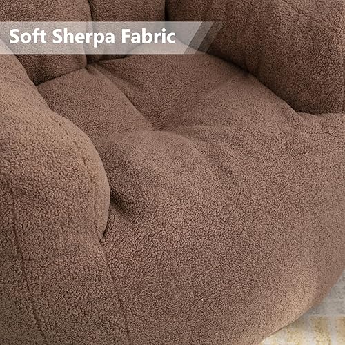 Miniatura 3 de Hommoo Puf grande para adultos con reposabrazos, cómodo puf con relleno de espuma, esponjoso, tela de peluche suave, puf copetudo para dormitorio,