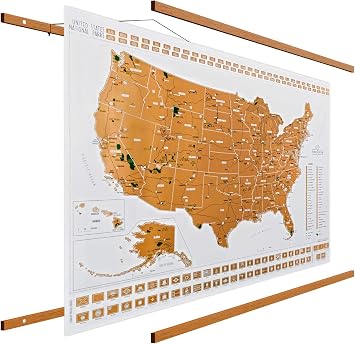 Travelization 24" Magnetic Poster Hanger Frame + 24x17 Original Scratch Off Map of the United States National Parks