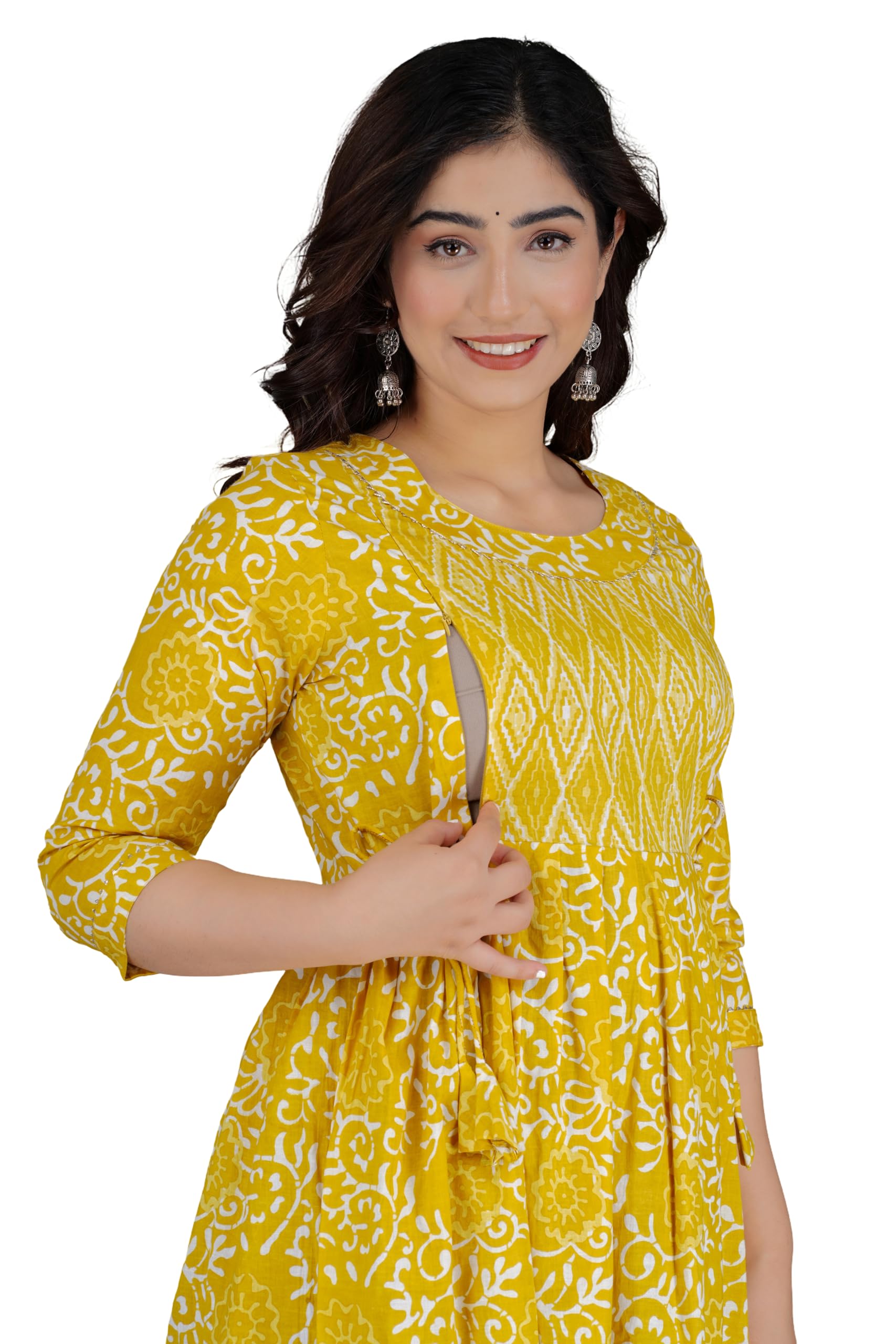 fashion4word Women Maternity Nursing Kurti | Zip Feeding Kurta for Breastfeeding & Pregnancy | Viscose Rayon Cotton Anarkali Kurta Gown | 3/4 Sleeve | Small to 3XL Size-picture-47