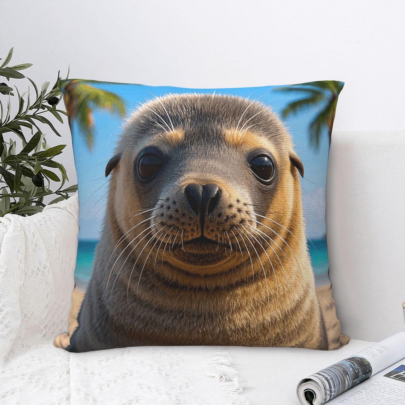 FodPand Luxury Velvet Throw Pillow Covers 24"x24" Super Soft Decorative Pillow Cases - Cute Sea Lion Pillowcases Modern Lumbar Cushion Cases for Couch Sofa Bed Pillow Shams