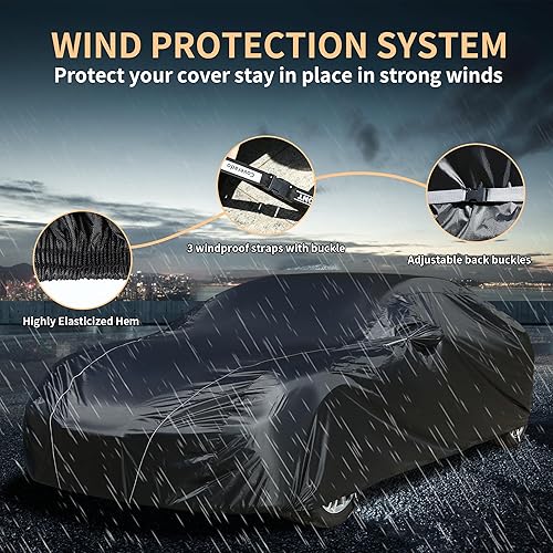 Miniatura 9 de Coverado Funda impermeable para automóvil para todo tipo de clima, cubiertas exteriores completas con bolsillo de espejo con cremallera, protección