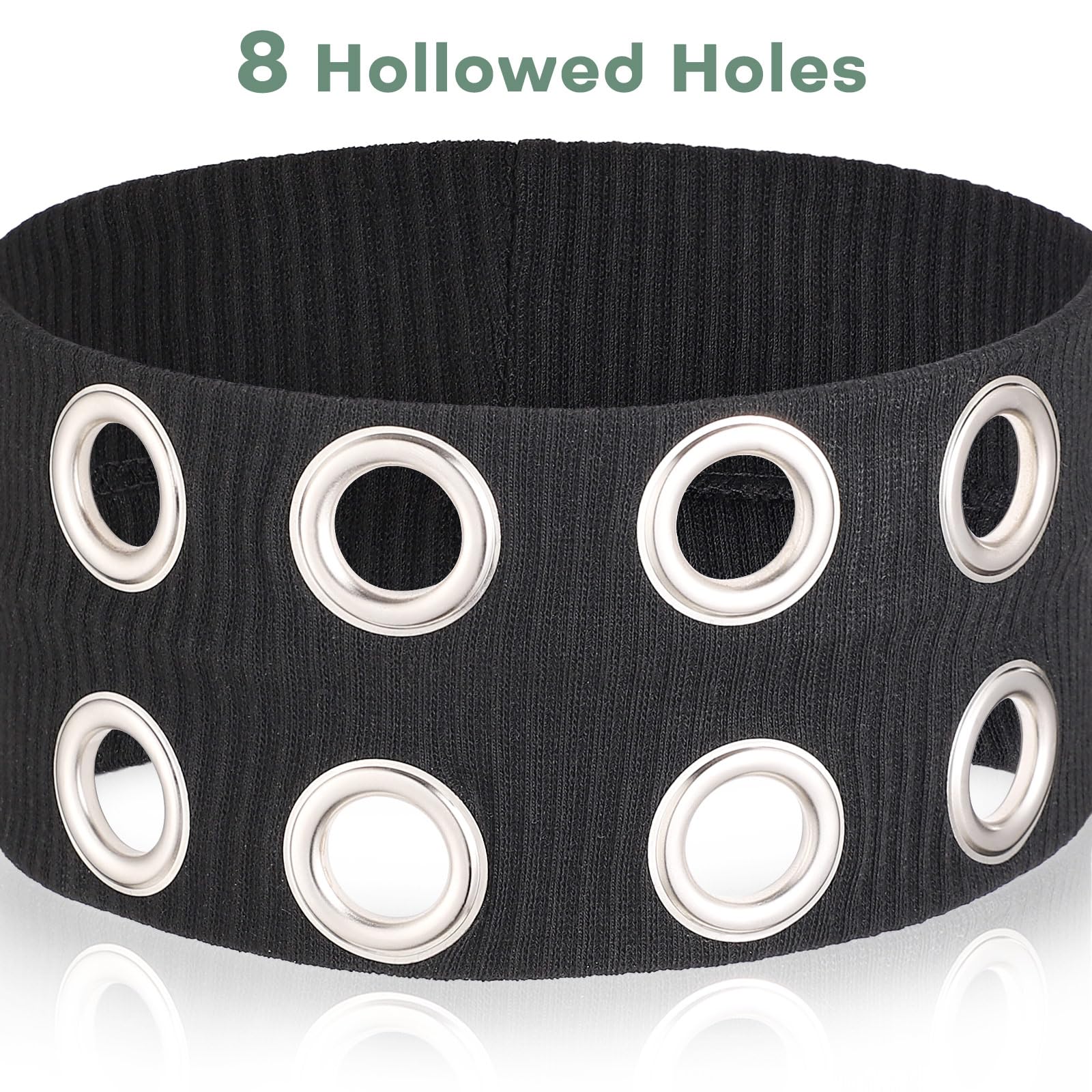 Diadema Elástica Con Ojales Metálicos – Ancha, Estilo Punk Grunge Y Y2K Para Deporte O Halloween (Negro Y Marrón)