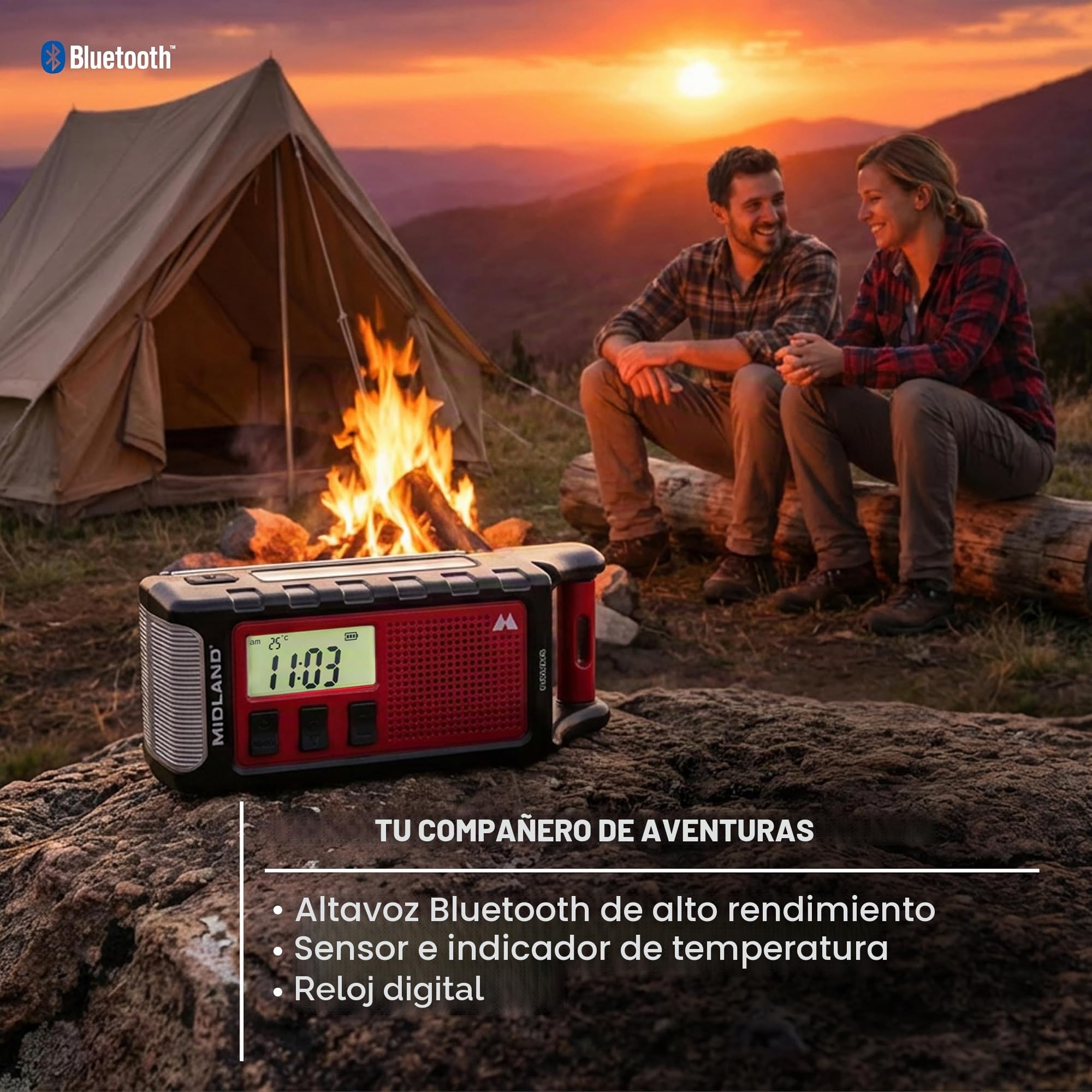 Midland ER300 Pro C1663 - Radio de Emergencia Am/FM y batería Externa USB-C para 2 Smartphones, batería Recargable de Li-Ion, 10.000 mAh, Bluetooth Integrado