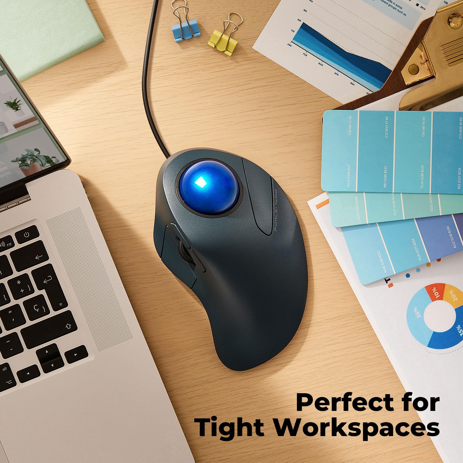 Mouse trackball cablato, facile controllo delle dita indice, design ergonomico e confortevole, riduce l'affaticamento muscolare, precisione e tracciamento fluido, compatibile per PC, laptop,