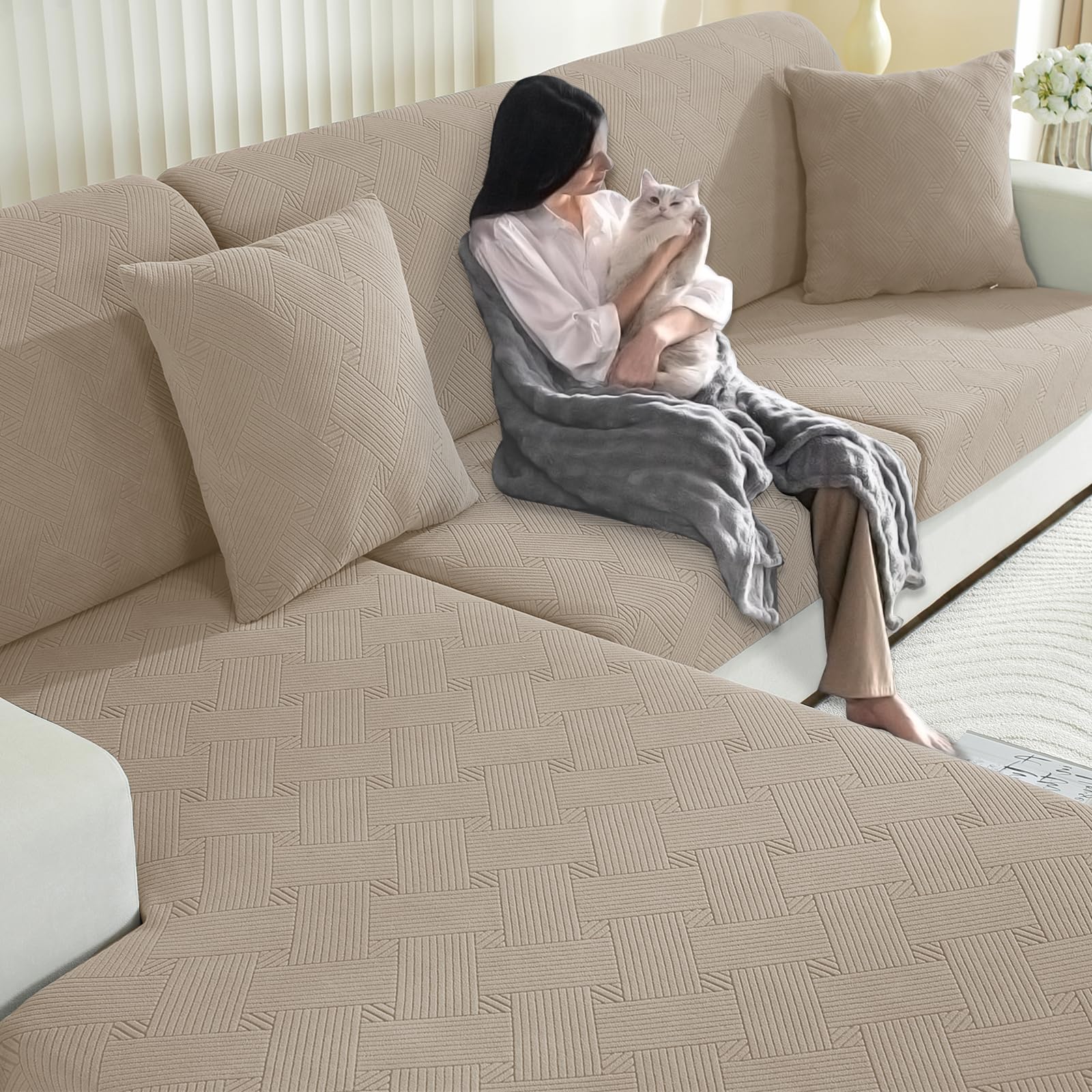 Housse coussin canapé extensible YSTELLAA kaki pour chaise longue