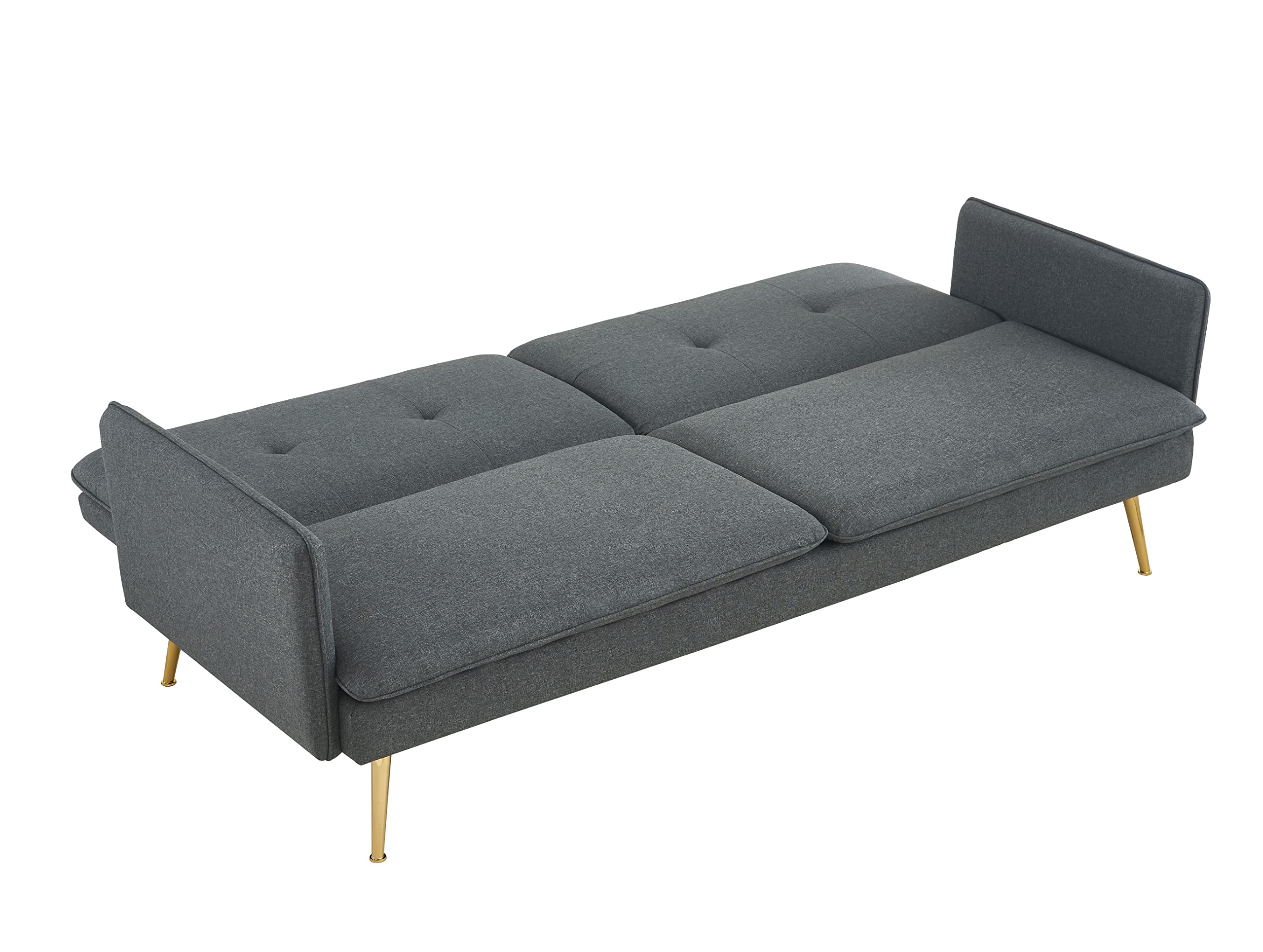 Divano Convertibile 3 Posti BAÏTA Adam - Tessuto Antracite E Base Metallica Dorata - 203,5x87,5x82 Cm - 2