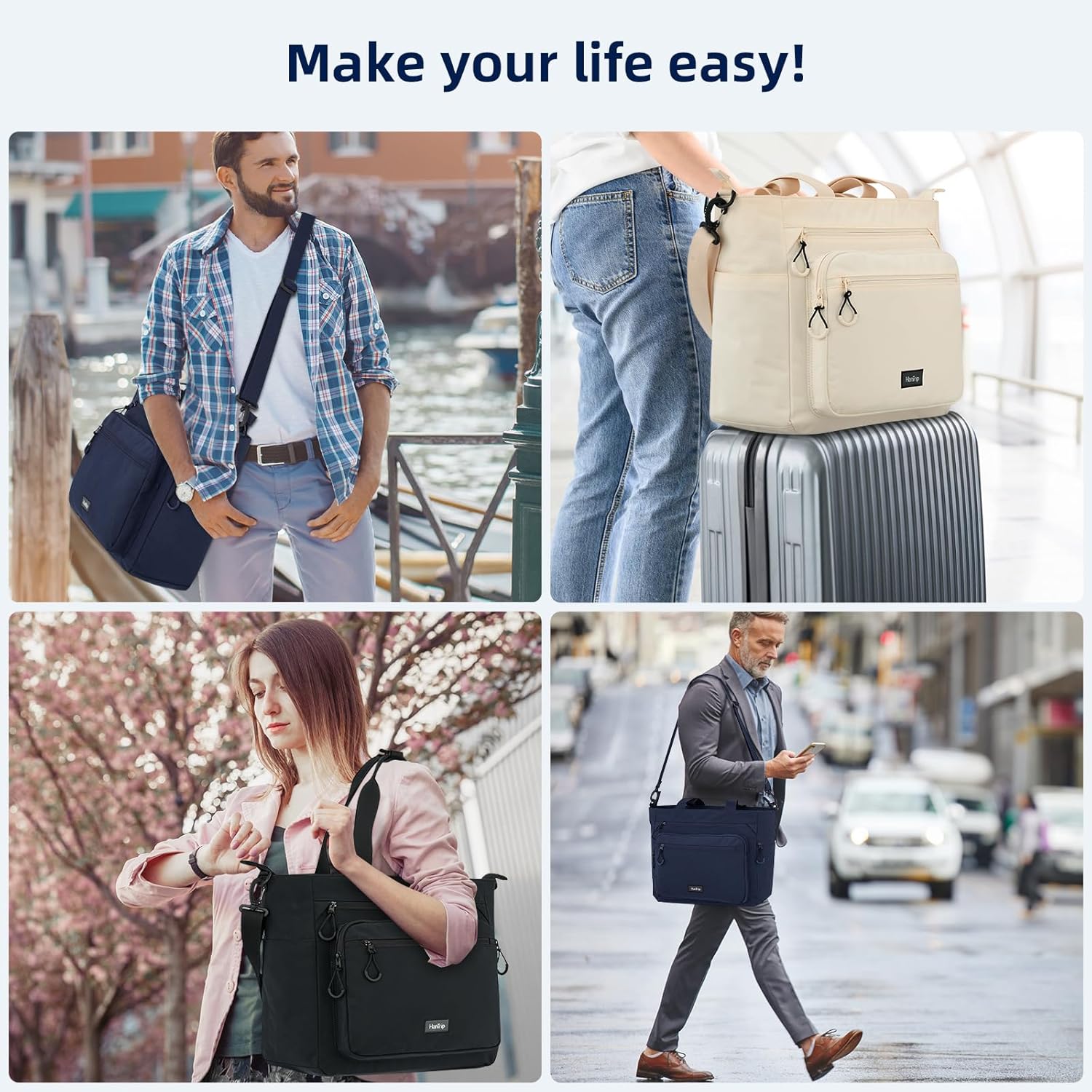 Travel Tote Bags for Women Extra Large Canvas Laptop Tote Bag with Zipper Pockets Luggage Sleeve - Image 9