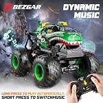 BEZGAR Monster Truck avec lumière et musique, Jouets de dinosaure Voiture RC, Jouets de Monster Truck à l'échelle 1:20 avec rotations à 360° et dérapages, Voiture télécommandée pour enfants (Vert)