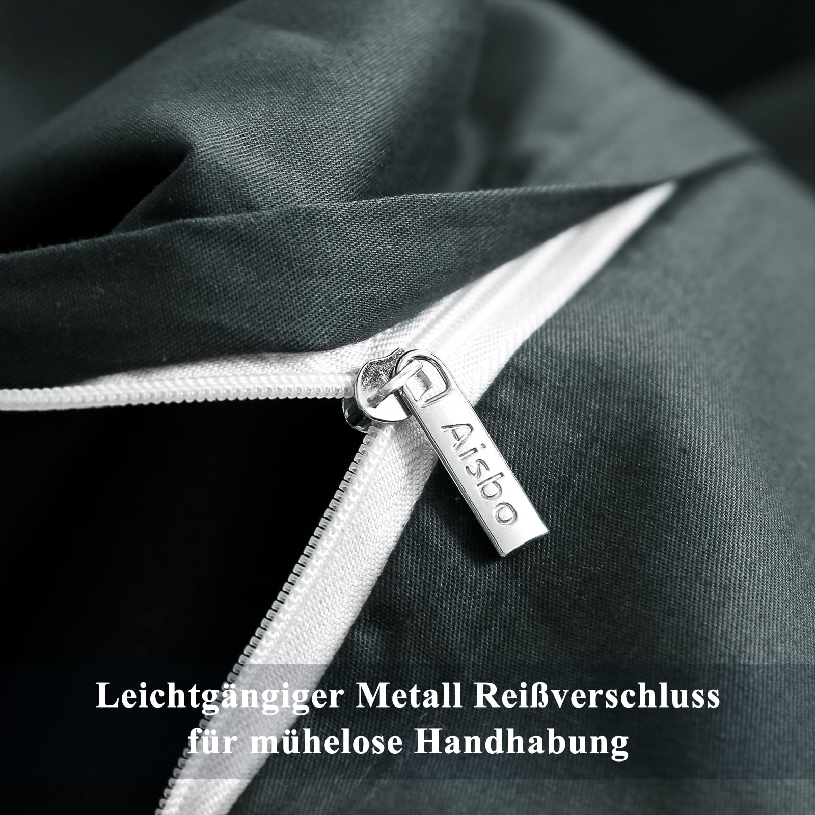 Aisbo Bettwäsche 135x200 Baumwolle 4teilig - Bettwäsche-Sets Grau Bettbezug 135 x 200 2er Set mit 2 Kissenbezüge 80x80 cm, Anthrazit Baumwollbettwäsche Set, Oeko-TEX mit Reißverschluss