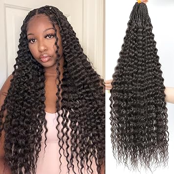 Getgal 24Inch 7Packs Deep Wave Curly Crochet Hair Brown Ocean Wave Hair Pre Looped Goddess Box Braids Crochet Hair Water Wave Synthetic Hair for Black Women#4,7Packs