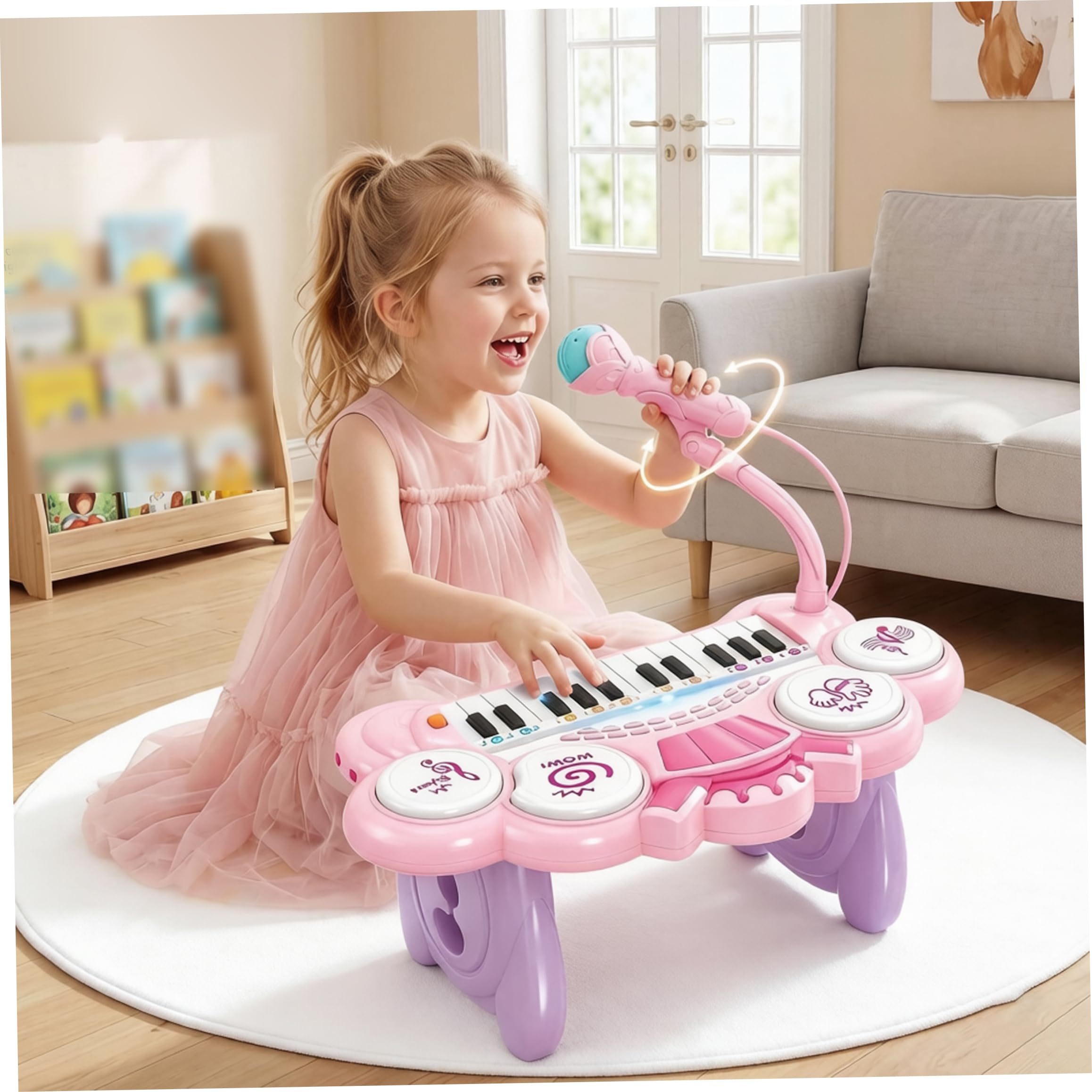 DJ Table Baby, Giocattoli Musicali per Bambini Pianoforte elettronico per Bambini con Microfono ruotabile e Doppi Altoparlanti per Ragazzi e Ragazze, Stile-1