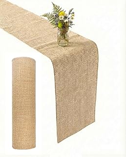 Burlap Table Runner 12×108 Inch – Rustic Jute Fabric Roll with No-Fra...