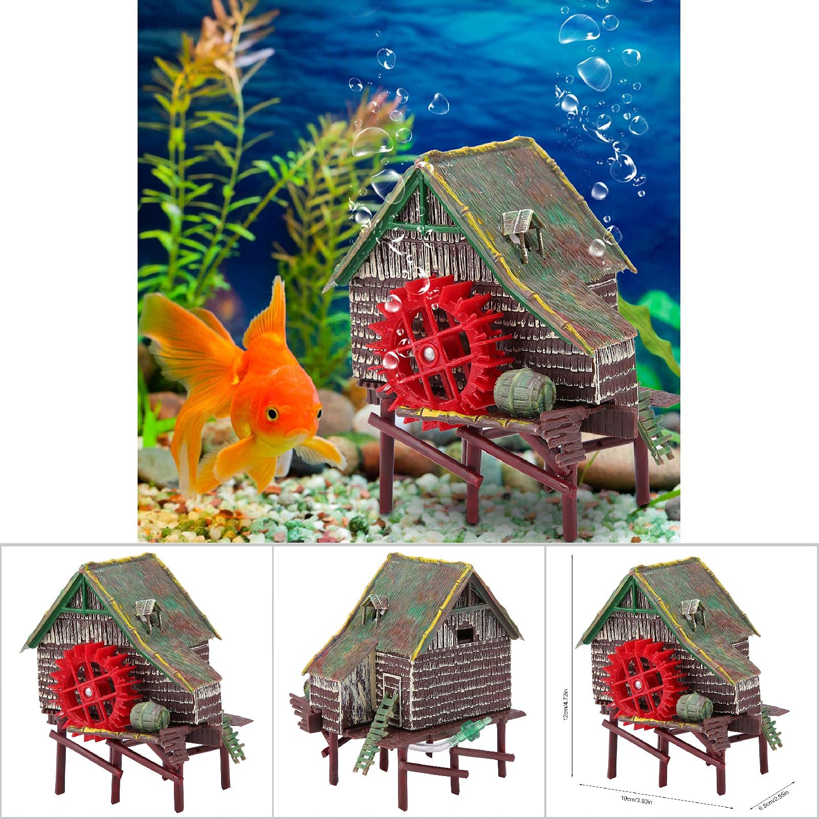 Decorazioni classiche in resina per acquario, accessori per acquario, castello di pietra in resina, decorazione paesaggistica per piccoli gamberetti (grande ruota ad acqua)