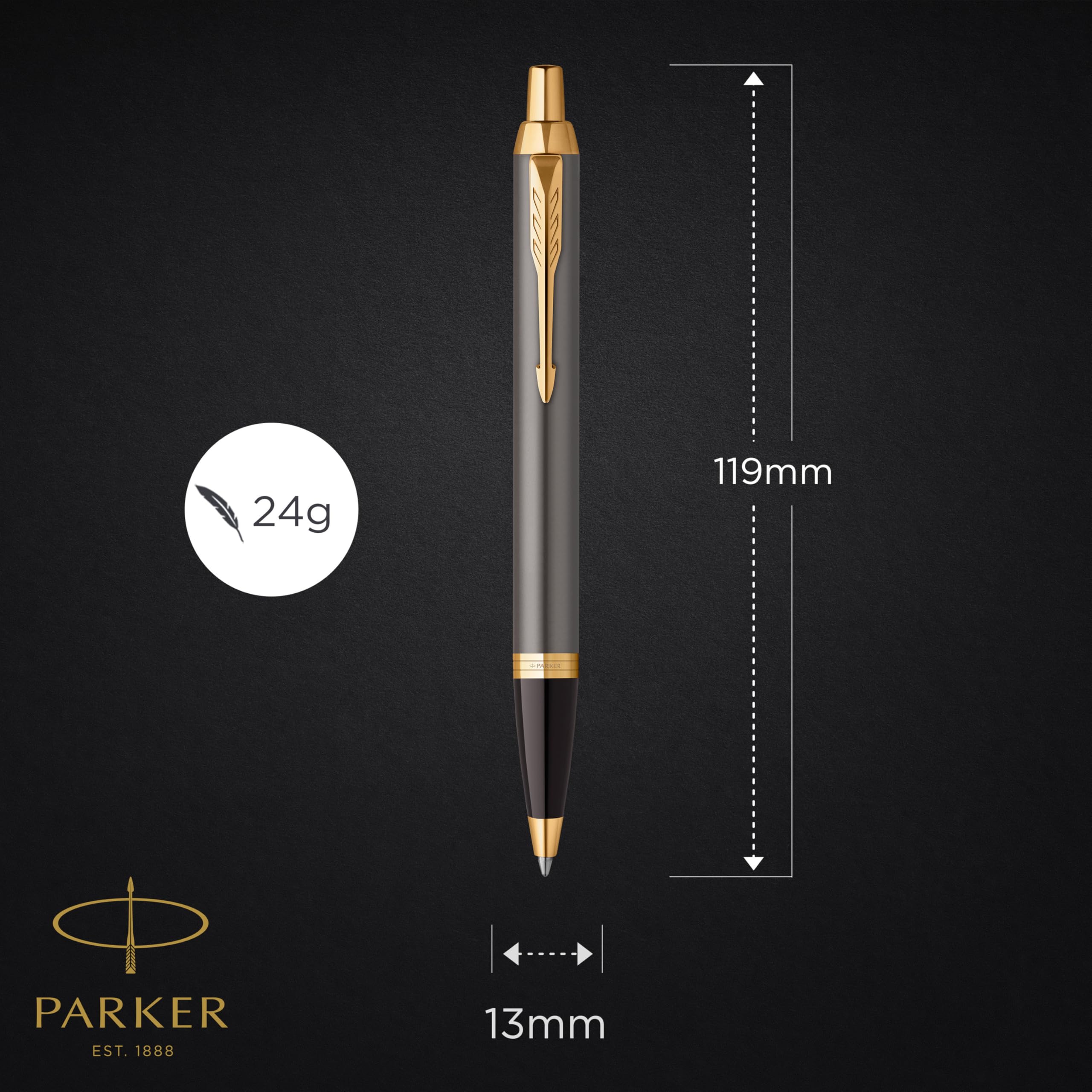 Parker IM Penna a Sfera Laccatura Grigia Pennino Dorato Punta Media Ricarica Inchiostro Blu