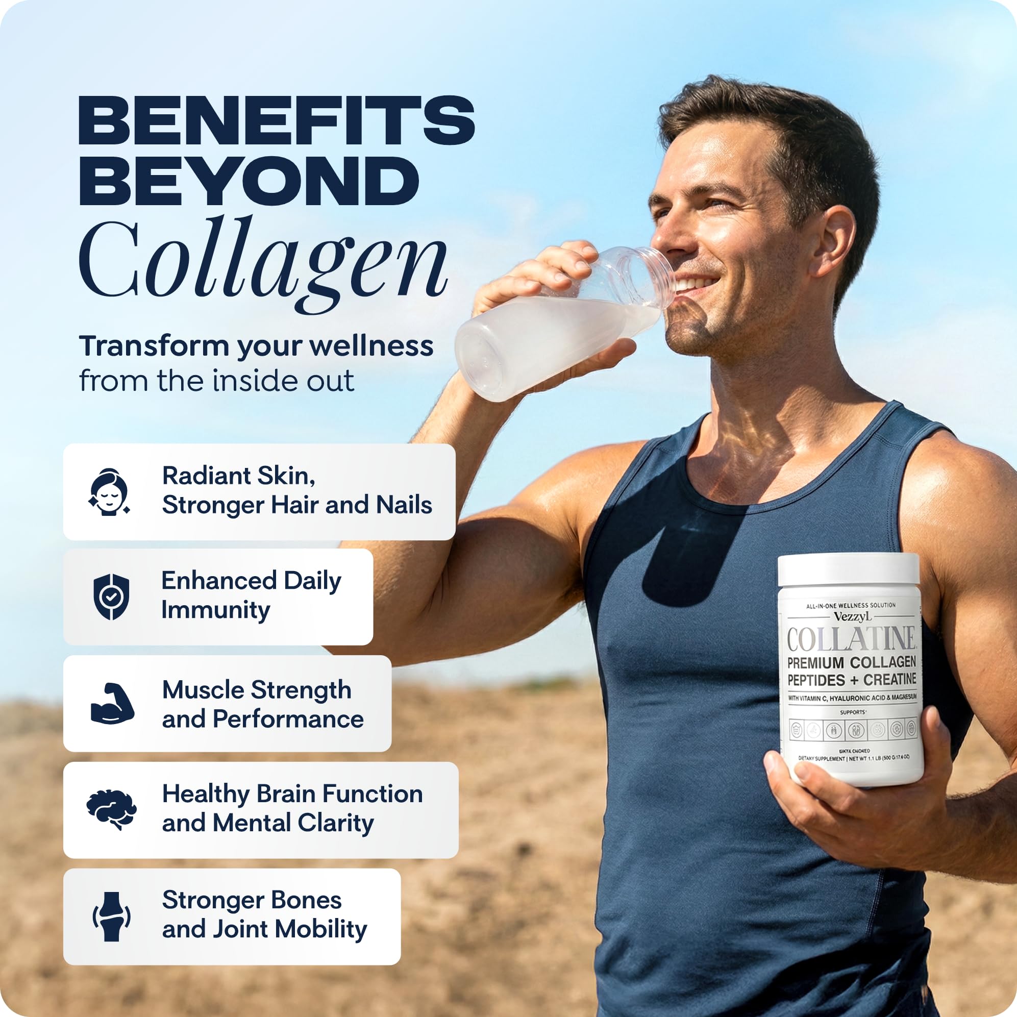 Collatine - Premium Collagen Peptides + Creatine with Vitamin C, Hyaluronic Acid and Magnesium for Skin, Hair, Nails, Bone & Joint, Muscle, Immune and Cognitive Aid (.55 LB (250 G/8.8 OZ) — Amazon image 4
