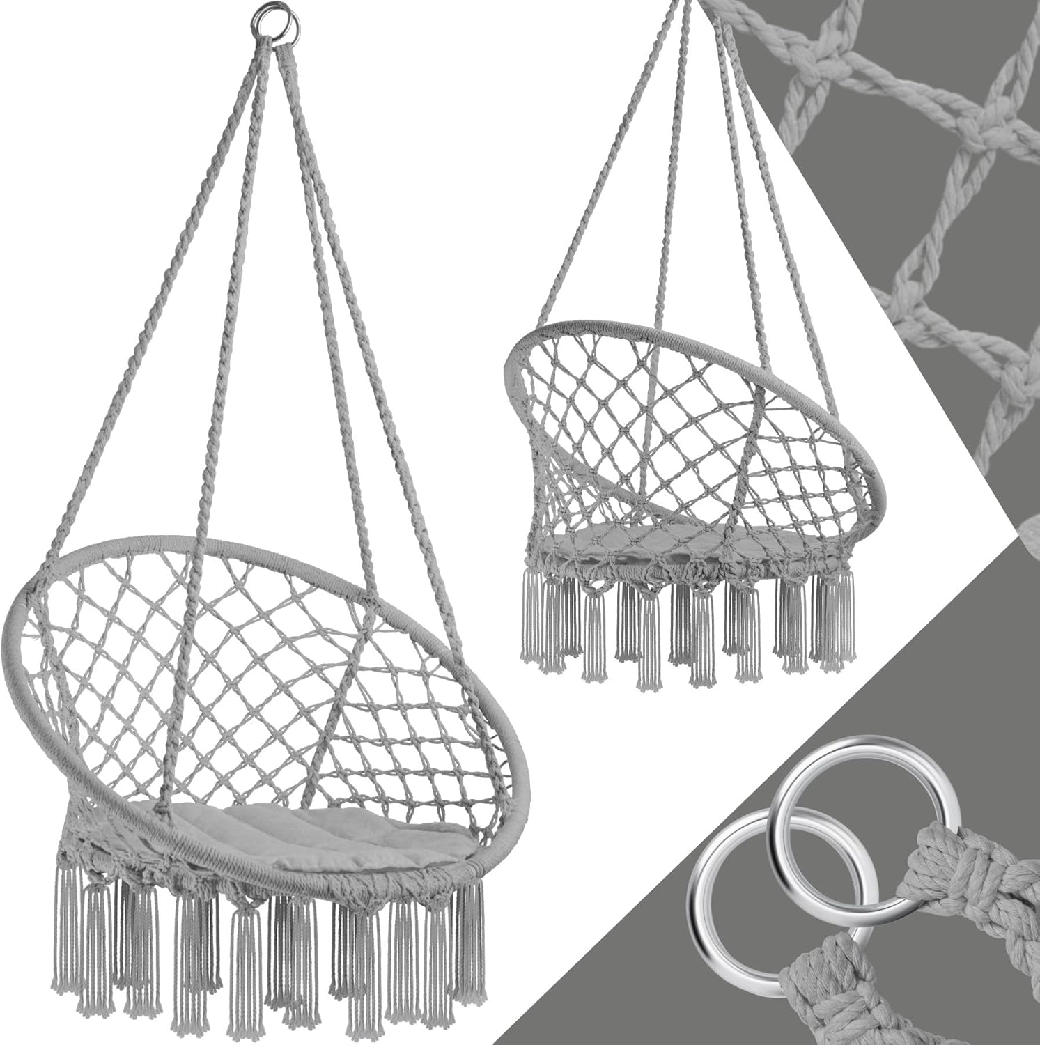 tectake® Hanging Egg Chair Jane with Cushion, for Indoor Bedroom Decor