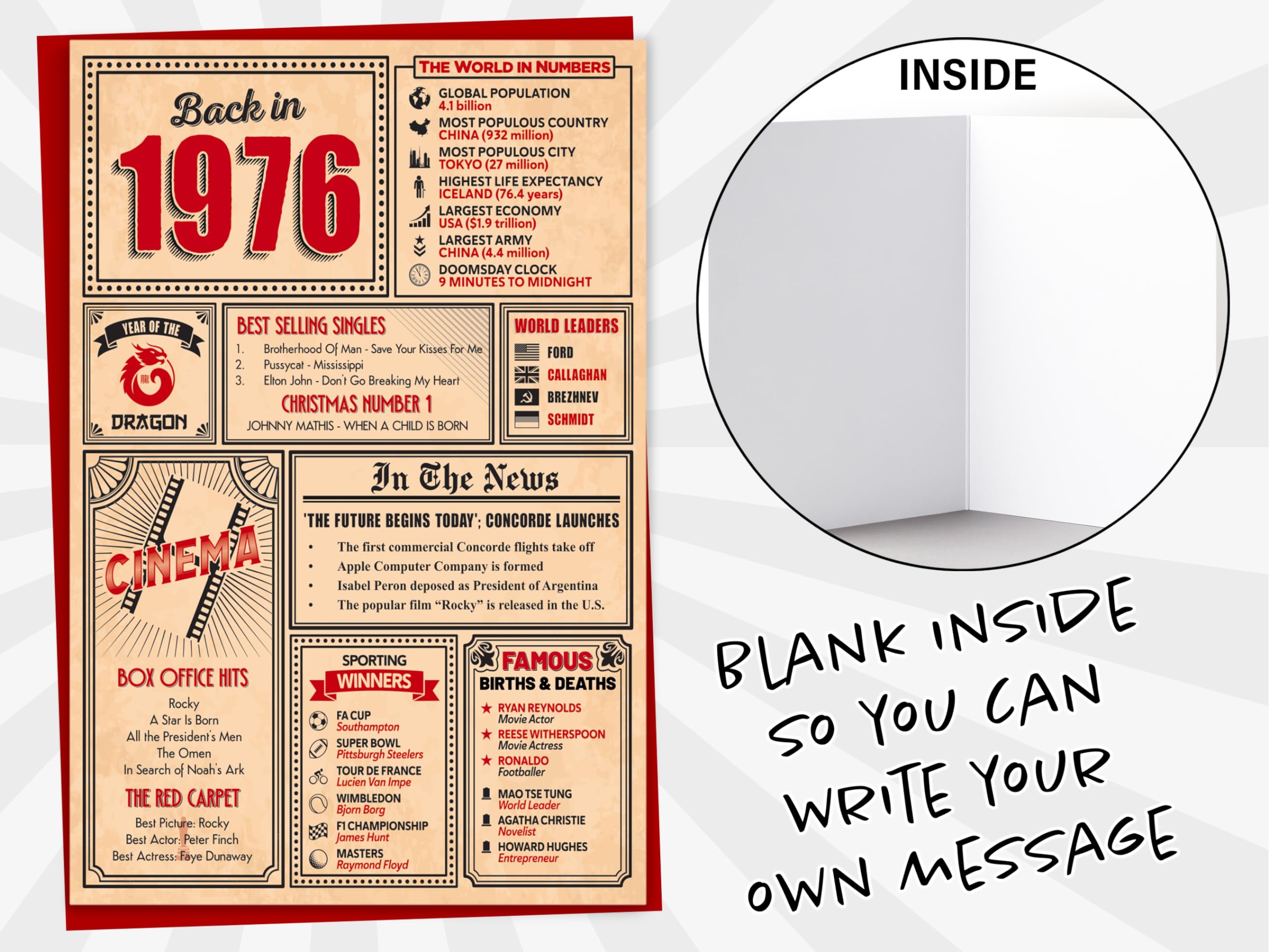 50th Birthday Card - Back in 1976 In This Year Card, Greeting Card for Men and Women, Birthday Cards for Women, Birthday Cards for Men, 50th Anniversary Card, 5x7 — view 6