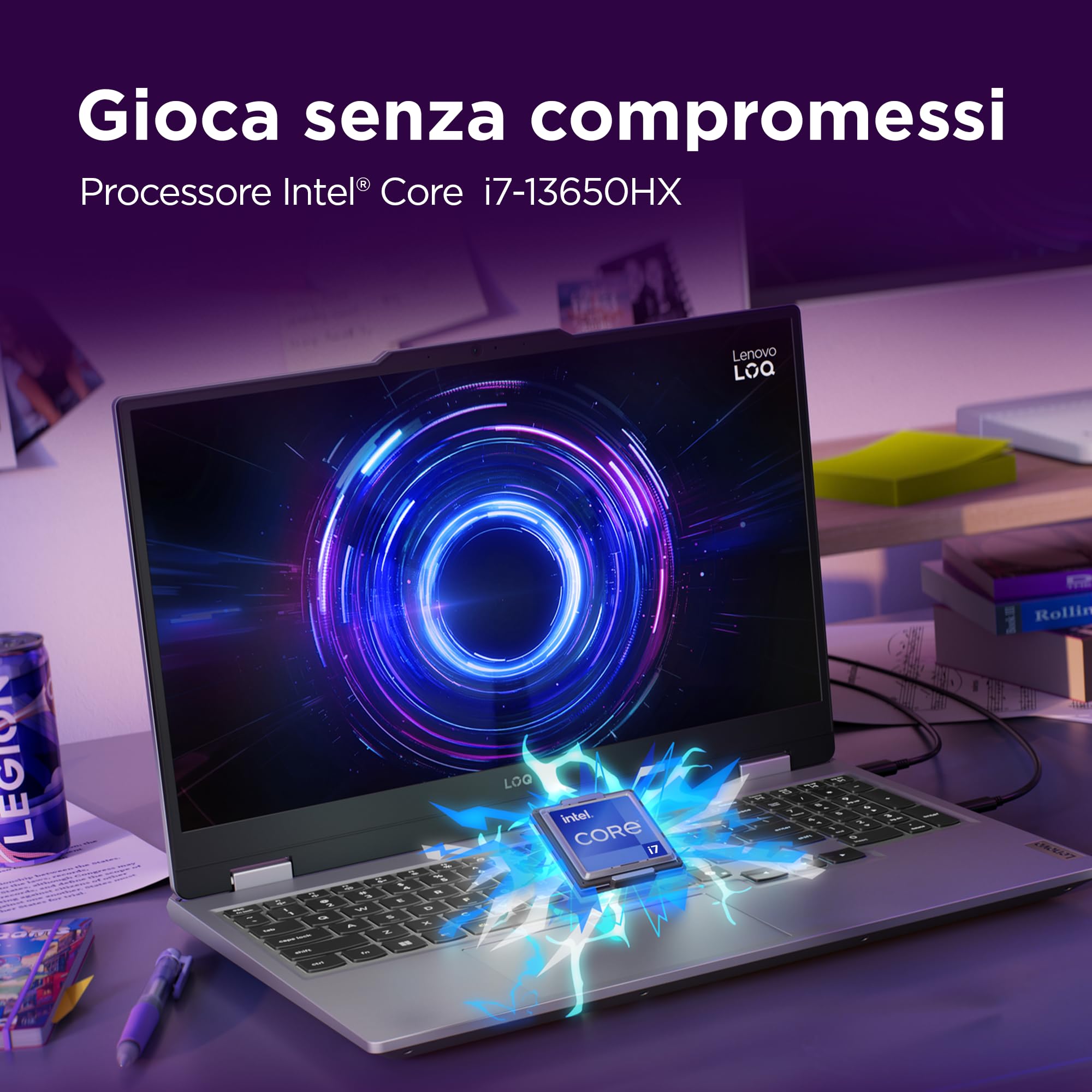 Lenovo LOQ 15" 144Hz Notebook Gaming, NVIDIA GeForce RTX 5070 8GB GDDR7, Intel Core i7-13650HX, RAM 32GB DDR5, 1TB SSD M.2 2242 PCIe 4.0, FHD, Windows 11, Tastiera retroilluminata