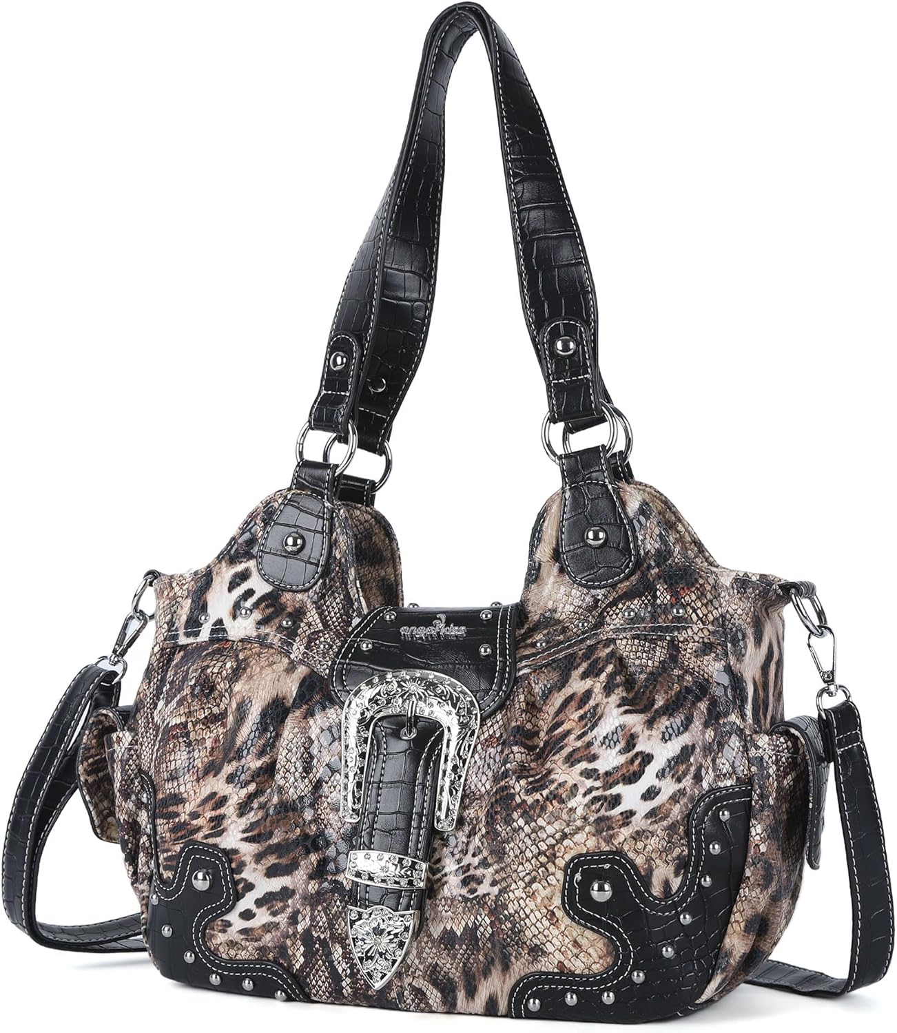 Angel Kiss Hobo Bags for Women Vegan Leather Purses and Handbags Ladies Chic Shoulder Bags Crossbody Purses with Metal Studs