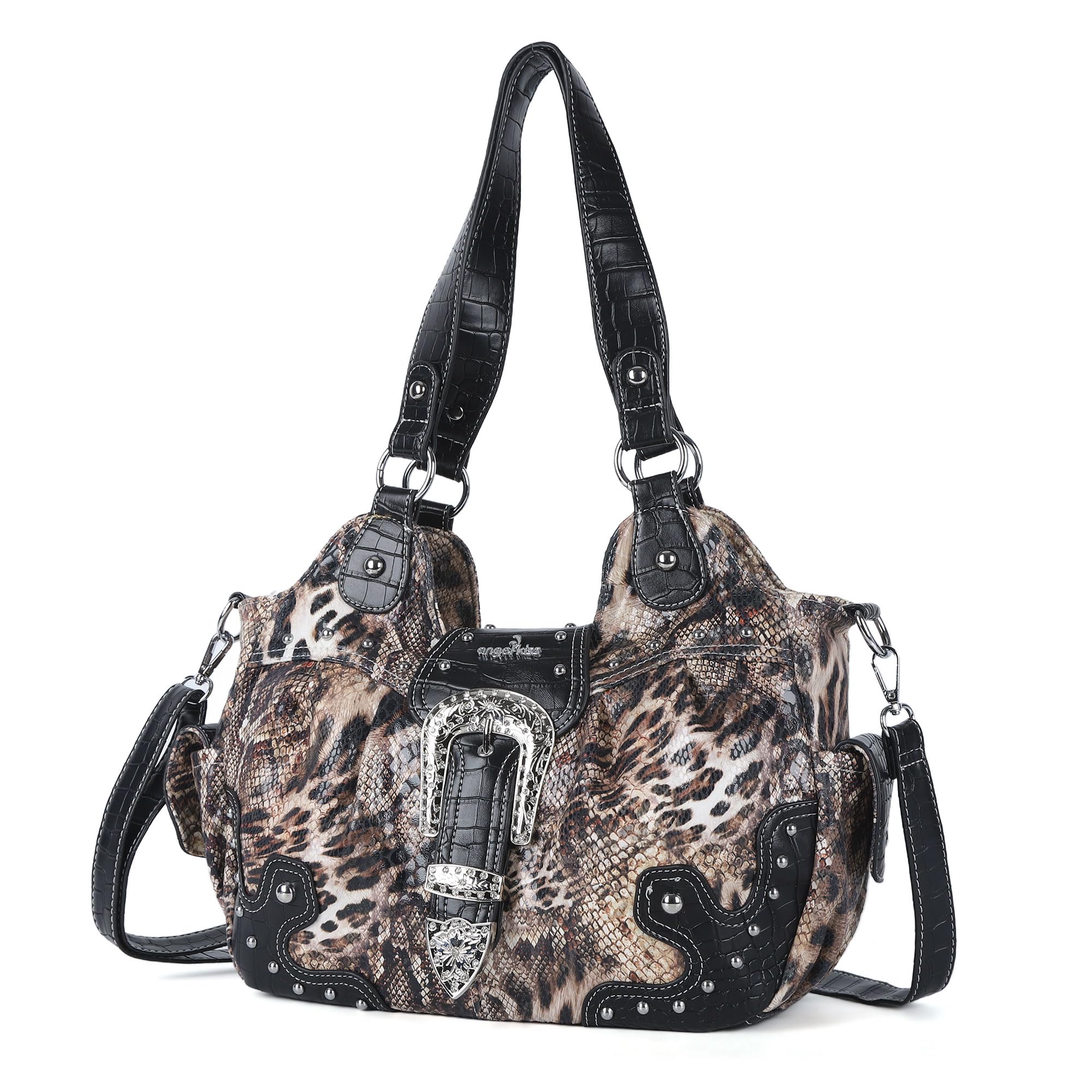 Angel Kiss, Bolsos Hobo de cuero vegano para mujer, bolsos cruzados o de hombro elegantes con tachuelas de metal