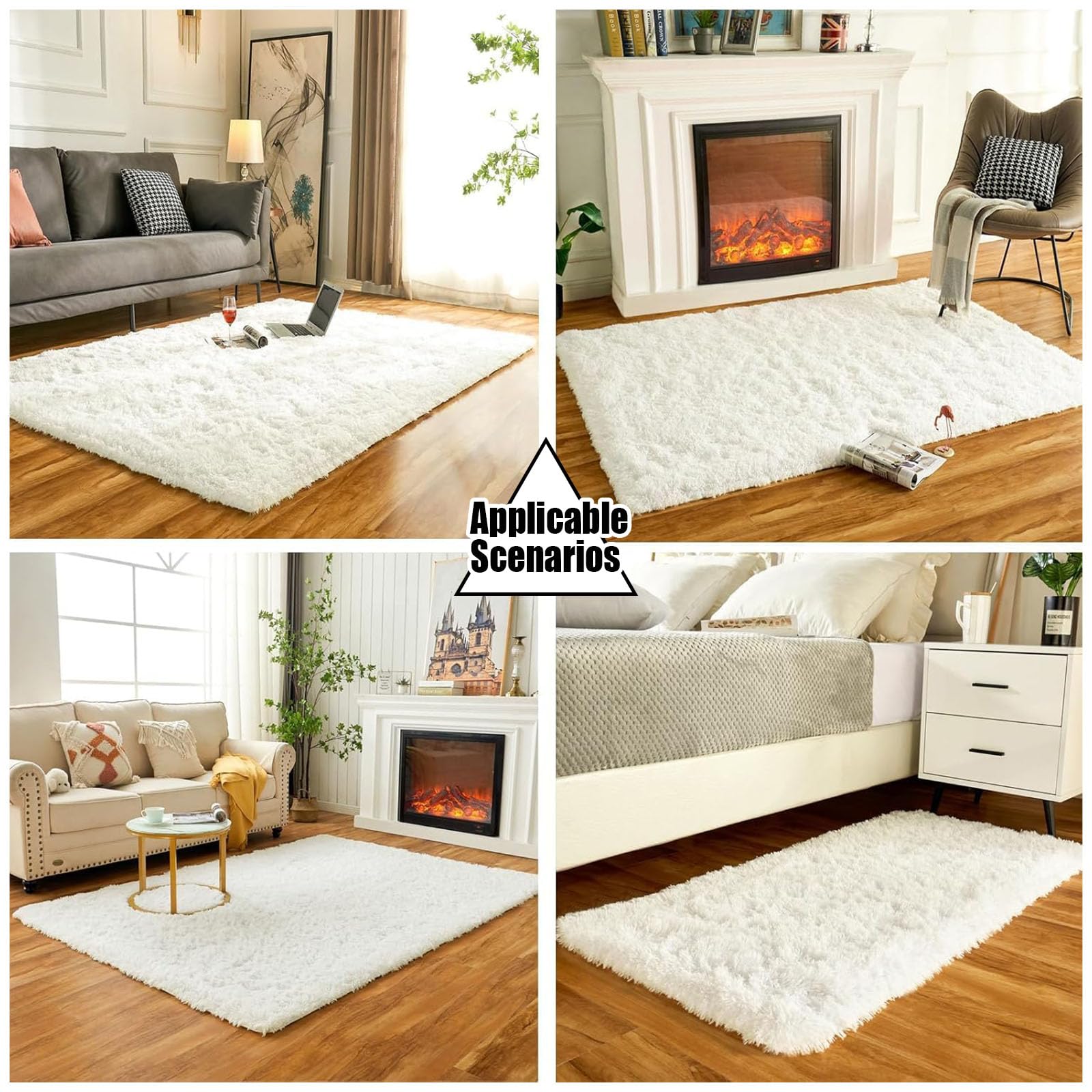 Flauschig Hochflor Teppich 140 x 250 cm Hochflor Langflor Weich Modern Unifarben Flauschig Shaggy Flauschiger Teppich für Schlafzimmer Küche Geeignet, Weiß