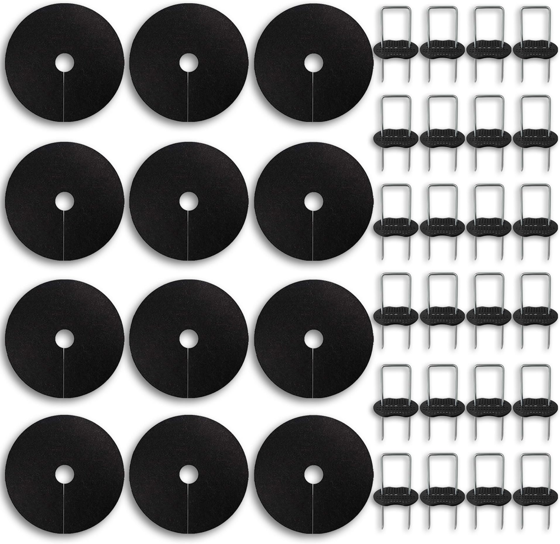 20.47 Inch Non Woven Tree Ring Mats, Tree Weed Barrier Mat Ring for Root Barrier, Landscape Guard, Plant Protection with 24 Stakes (12 PCS, Black)